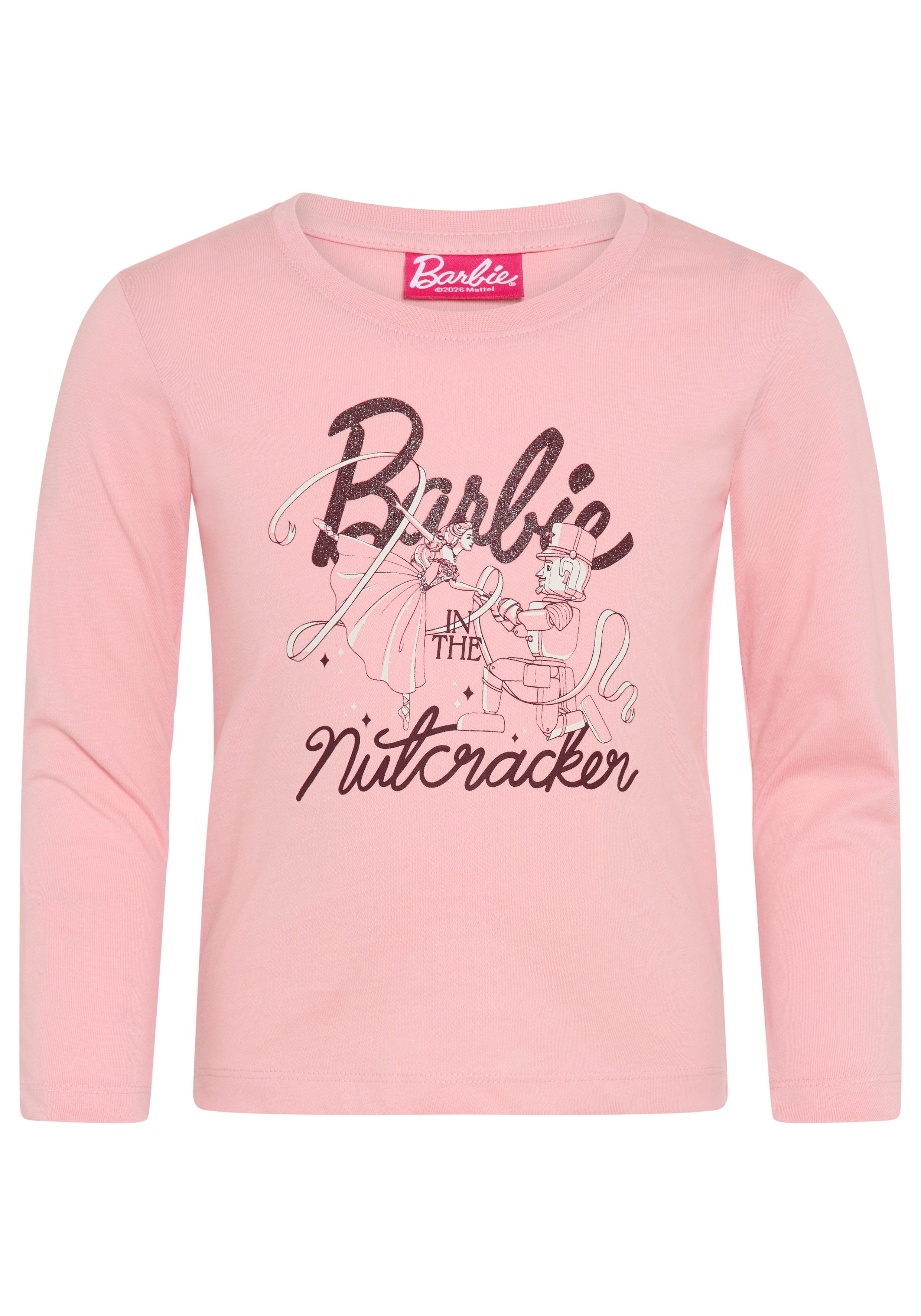 KIDSWORLD Langarmshirt BARBIE Glitzerdruck Shirt, Mattel BARBIE Nussknacker Shirt, hüftlange Basic-Passform, Langarm-Design – Bild 5 von 5