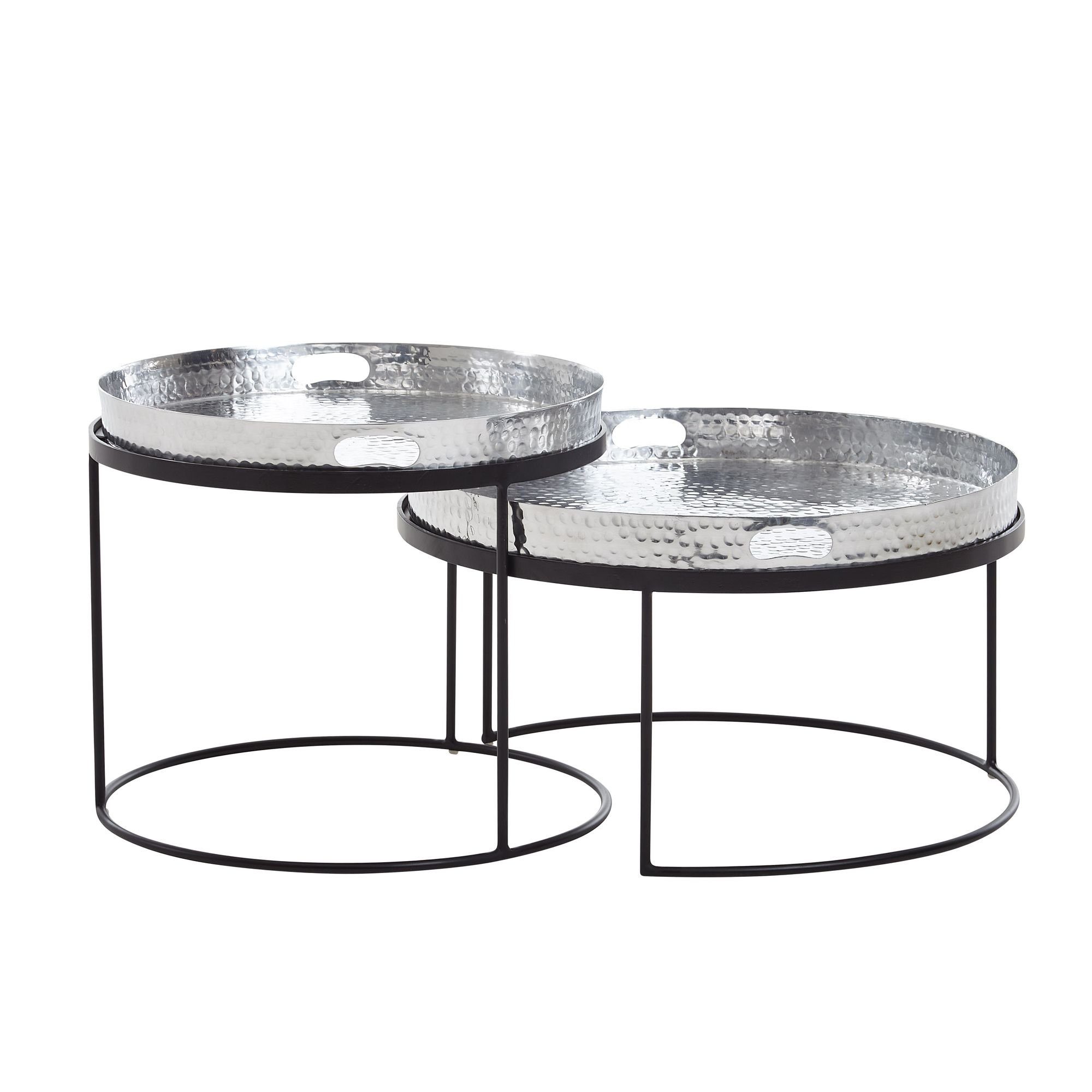 / teilig Tabletttisch Silber Tablett, Hammerschlag Runder 2er / Beistelltisch Silber 2er Sofatisch Couchtisch Couchtisch Schwarz Satztisch Couchtisch Sofa Set Hammers, Metall Metall 2 Schwarz möbelando Set abnehmbares Modern, Rund,