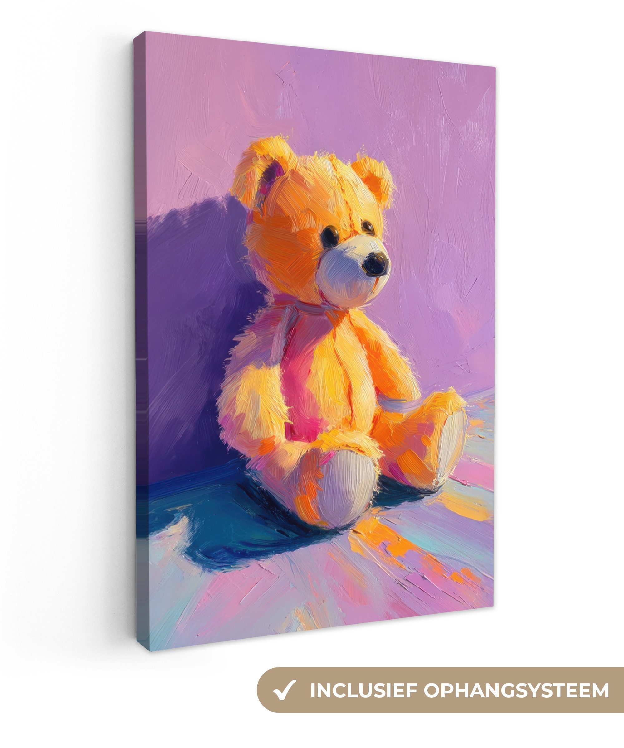 OneMillionCanvasses® Leinwandbild Teddybär - Schatten - Pinselstriche - Lila, Fotodruck (1 St), Leinwandbilder XXL für Wohnzimmer 90x140 cm