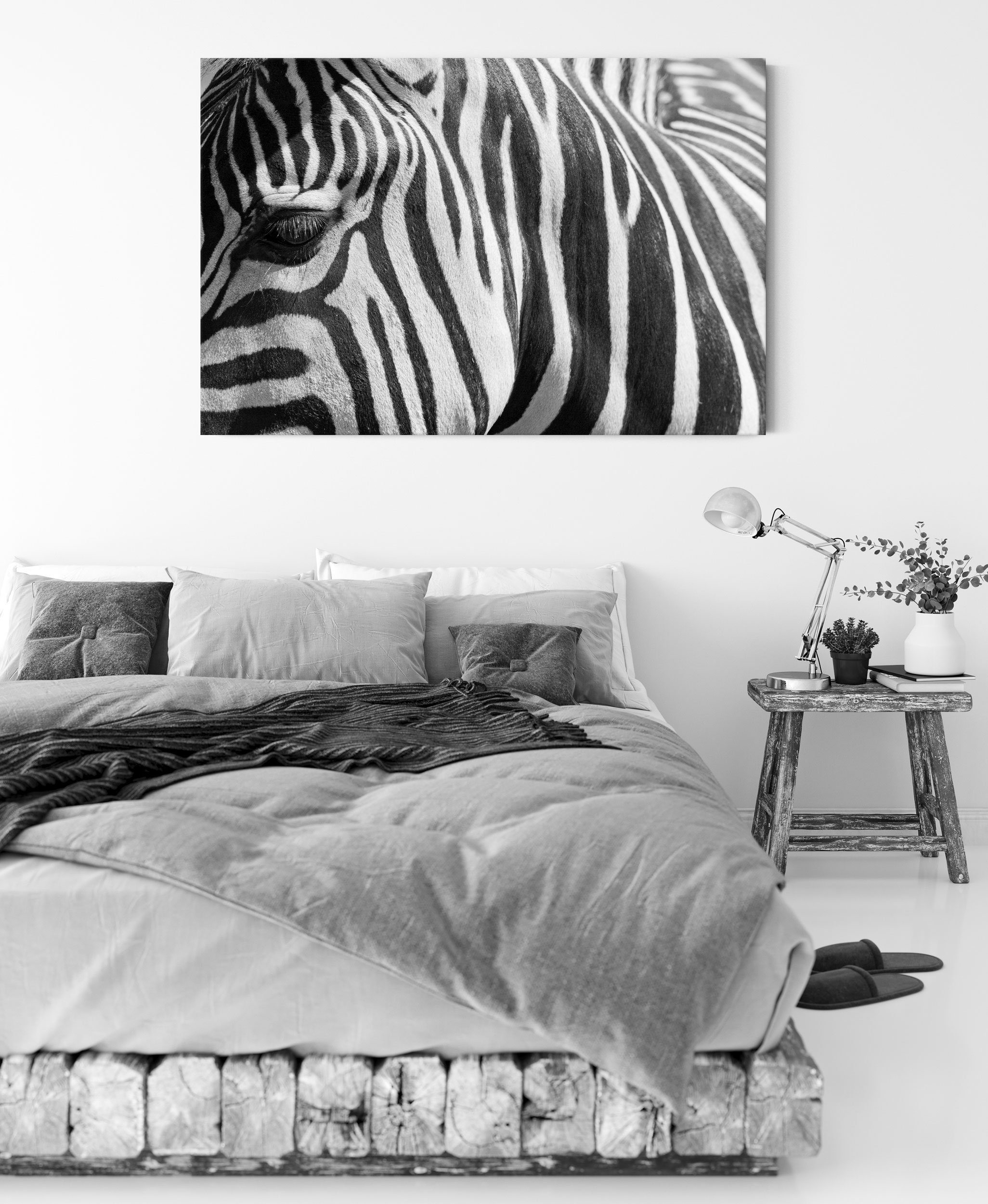 (1 bespannt, Zebra Zebra Porträt, Leinwandbild Leinwandbild Pixxprint inkl. fertig Porträt Zackenaufhänger St),