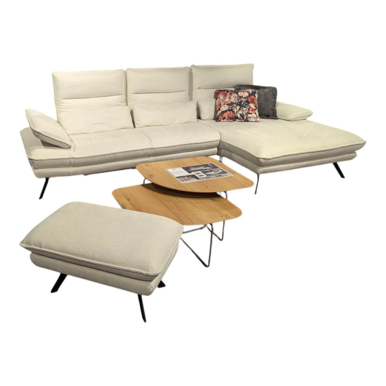 HUKLA Ecksofa Ecksofa Henner Stoff Cyber Natur Creme Weiß Füße Stahl Schwarz