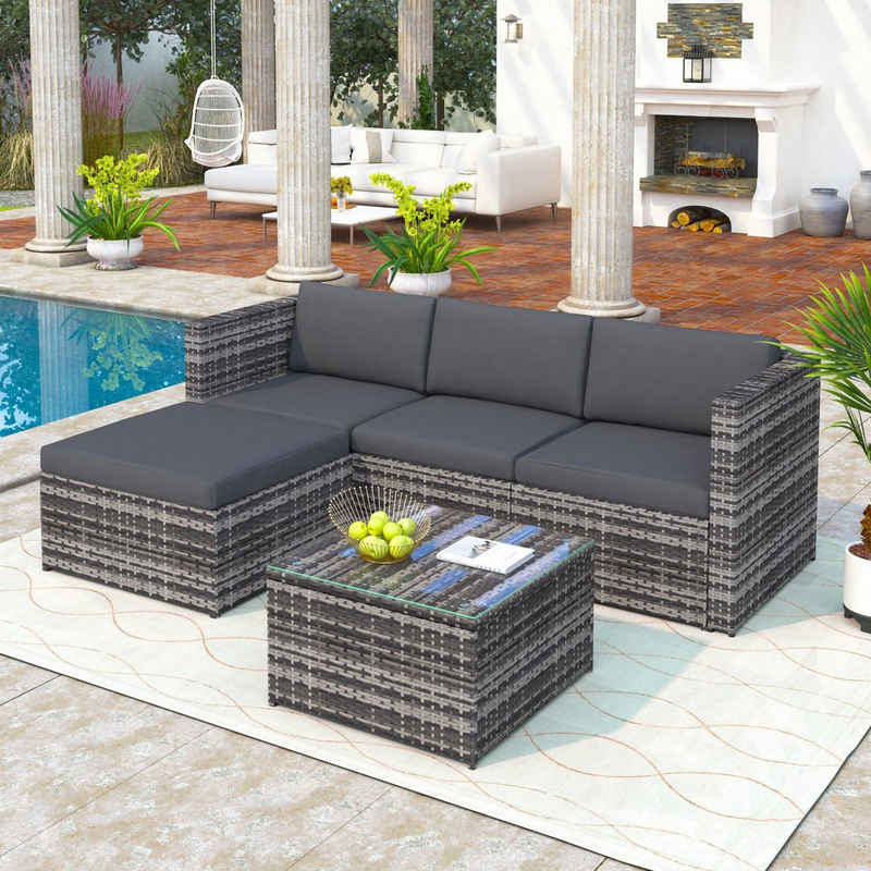 Merax Gartenlounge-Set »5-teilig Gartenmöbel Set aus Polyrattan für 4 Personen«, (5-tlg), Sitzgruppe Balkonset mit Kissen, Couch-Set für Garten