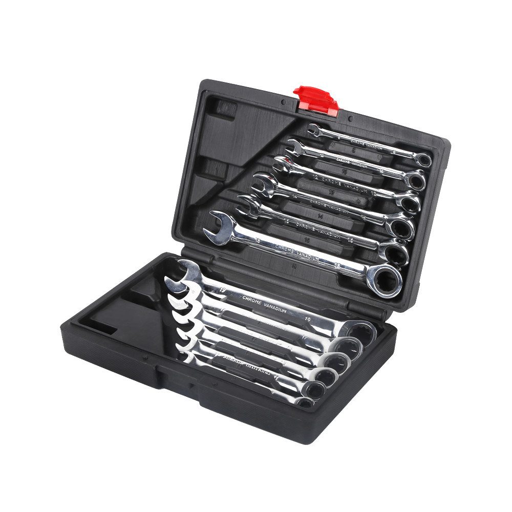 JEOBEST Ratschenringschlüssel Maulschlüssel Set, (12-Tlg.,8-19 mm, Metrisch) 72 Zähne Schraubenschlüssel Set