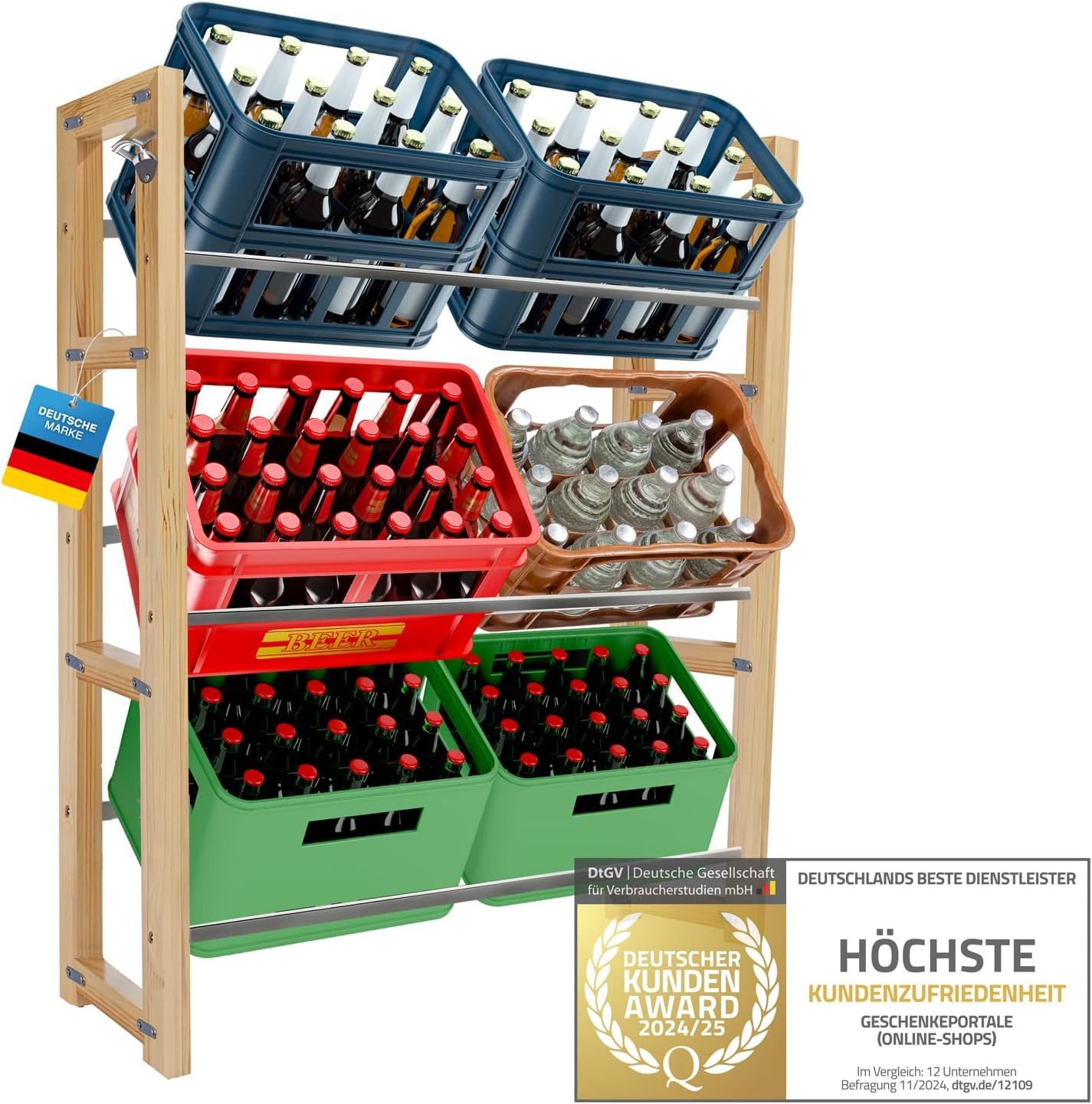 Dimono Flaschenregal DIMONO Bambus Getränkekisten Regal – Ablage für 2/3/6 Kisten, für Bier, Wasser & Limonade, Leergut Aufbewahrung