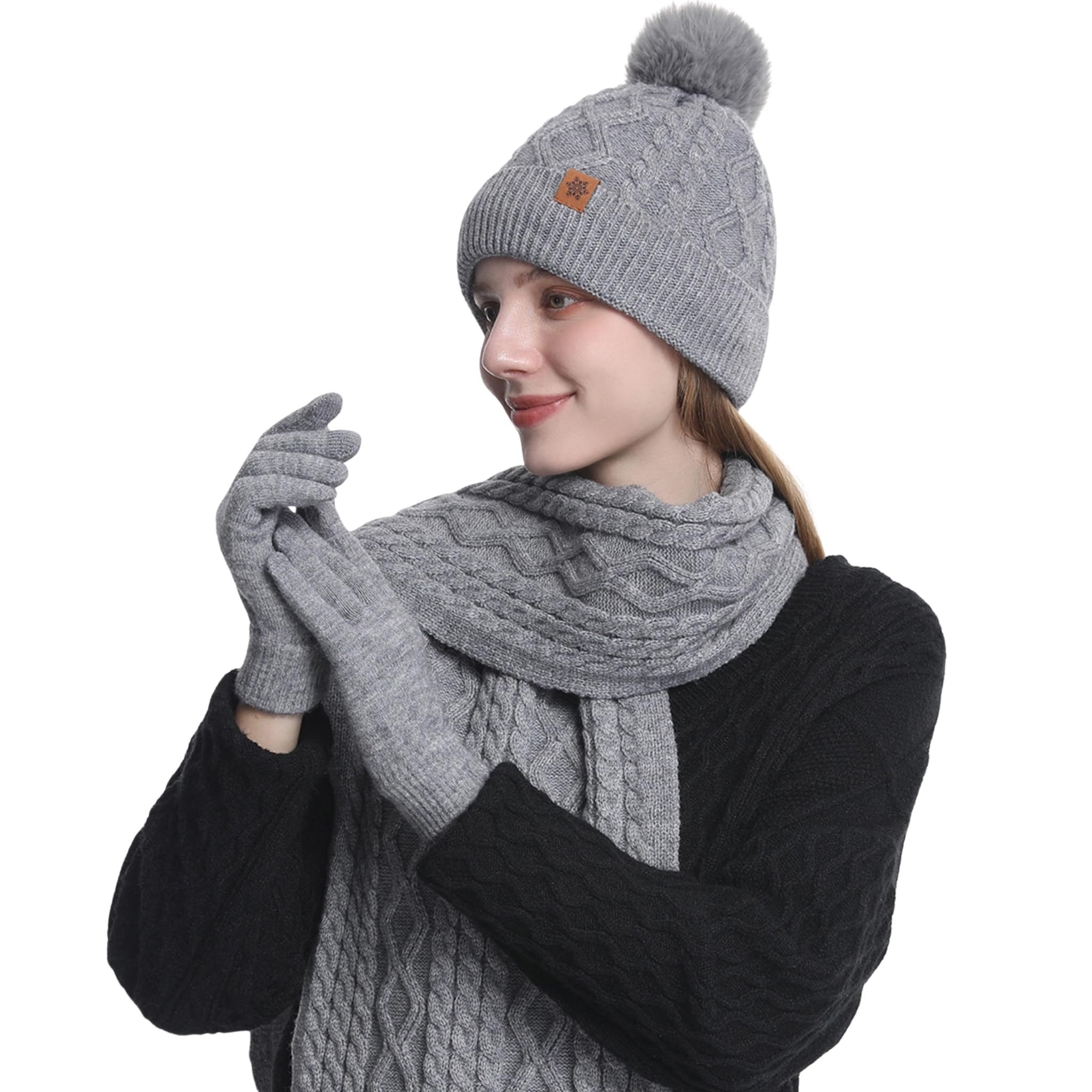Mütze & Schal 3 in 1 Winter Mütze Schal Handschuh Set Für Herren Damen