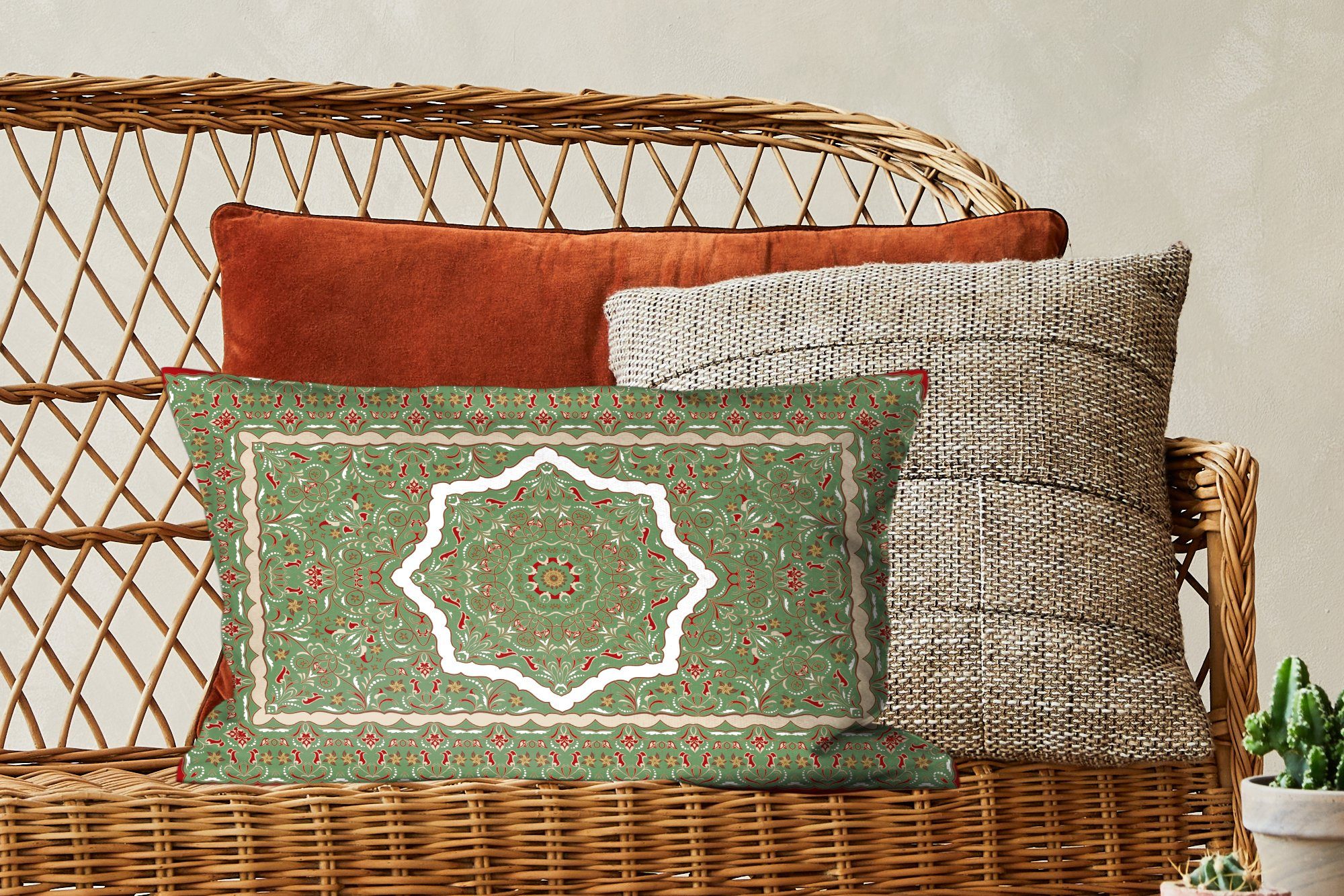 Mandala Grün, Zierkissen, - Füllung, - Wohzimmer MuchoWow - Persische Dekokissen Dekokissen Schlafzimmer Dekoration, mit Teppiche Teppiche