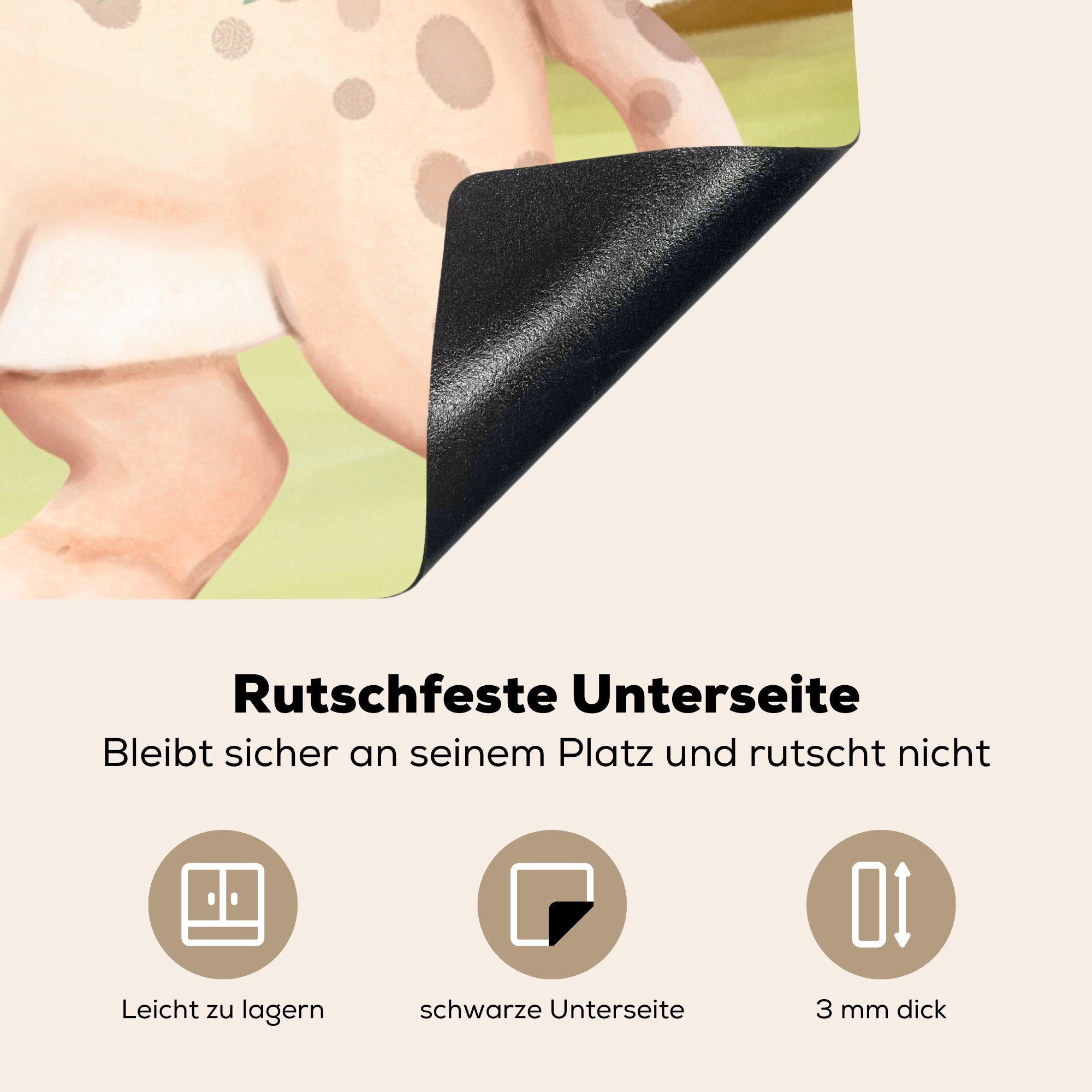 Blätter, cm, (1 Herdblende-/Abdeckplatte Vinyl, MuchoWow - Leopard Arbeitsplatte küche 78x78 - tlg), für Ceranfeldabdeckung, Dschungel