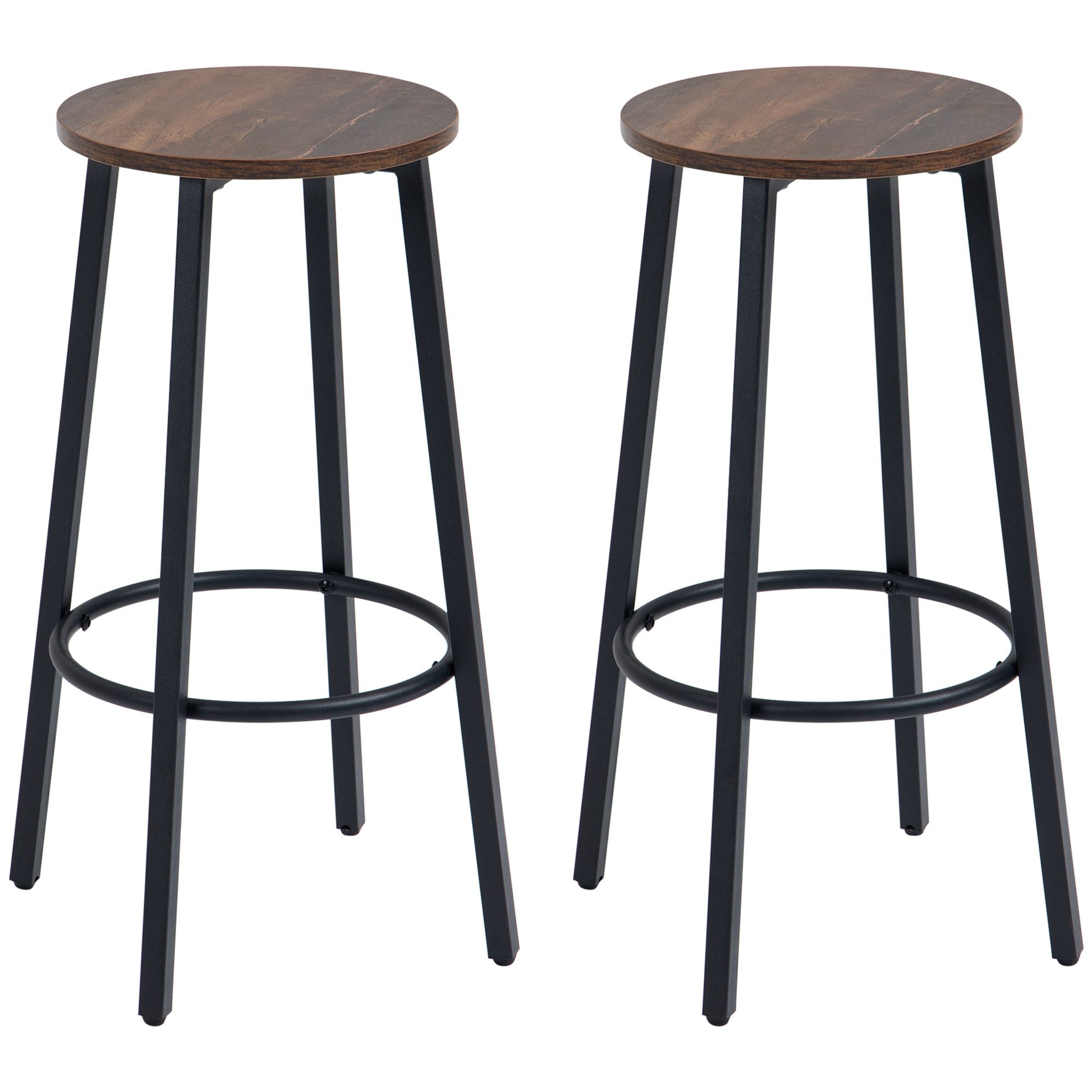 HOMCOM Barhocker Barstühle mit Fußstütze, Küchenstuhl für Esszimmer, Wohnzimmer (Tresenstuhl, 2 St., Tresenhocker), Braun+Schwarz 42 x 42 x 65 cm. Reduzierter Preis € 41,90. Unverbindliche Preisempfehlung € 69,90