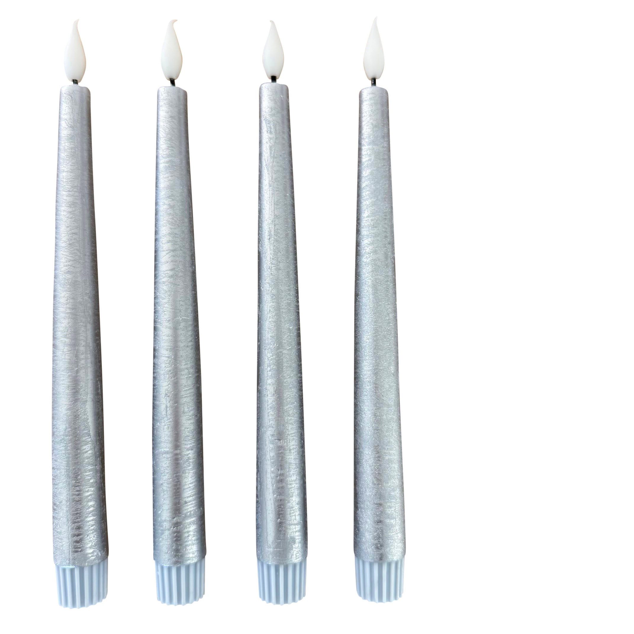 Online-Fuchs LED-Kerze 4 LED Stabkerzen aus Echtwachs im Set mit Touch & Timer (Metallic Rot, Weiß, Silberblau, Champagner, Berry, 25 cm groß), realistisch flackernde Flamme - 584