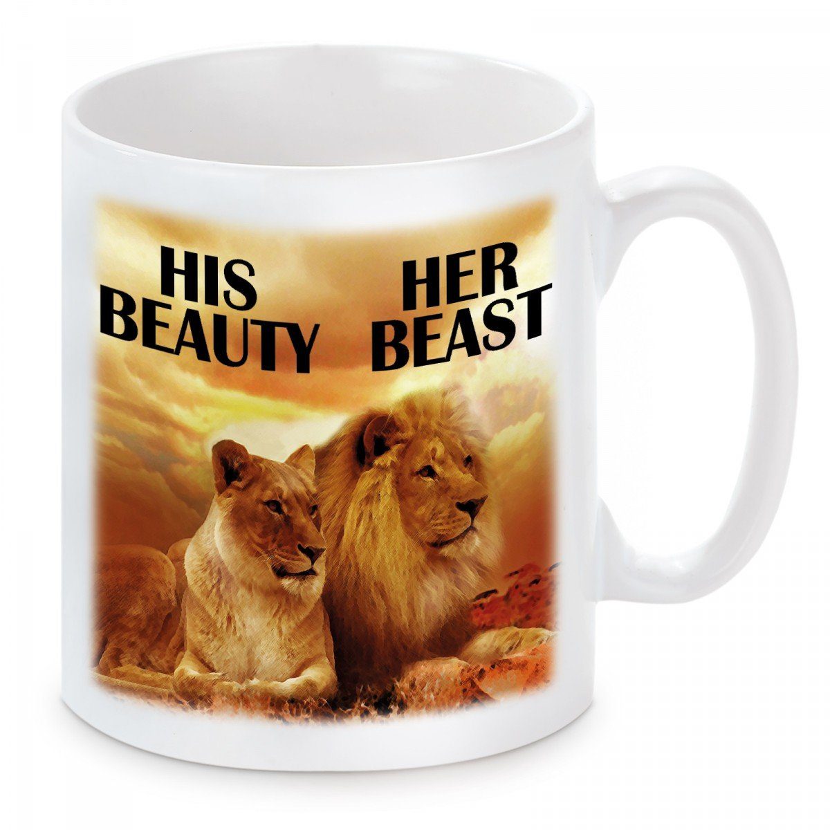 Herzbotschaft Tasse Kaffeebecher mit Motiv His Beauty Her Beast, Keramik, Kaffeetasse spülmaschinenfest und mikrowellengeeignet