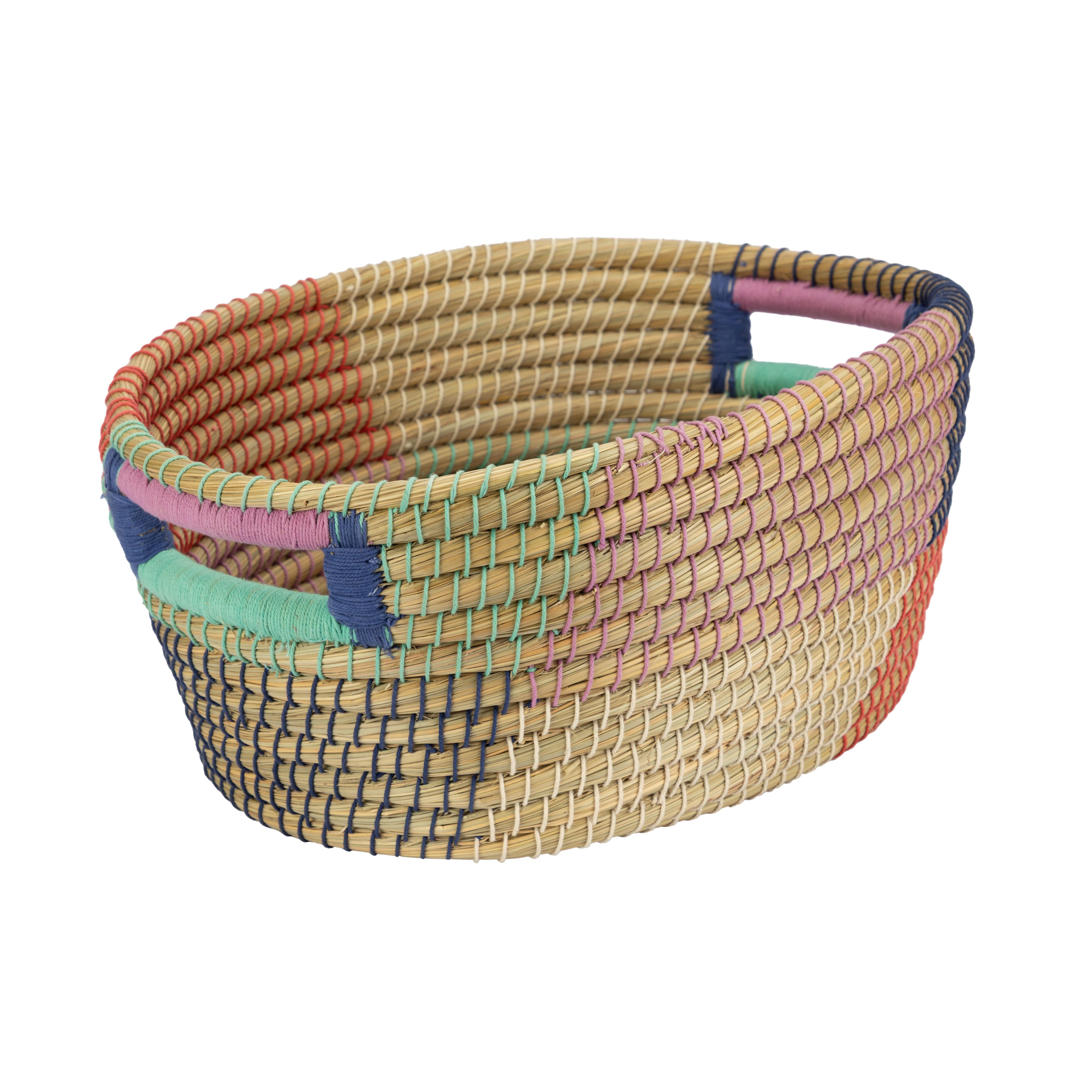 El Puente Aufbewahrungskorb "Quader" Ovaler Korb mit Griffen aus Kaisa-Gras, Handmade, Handmade