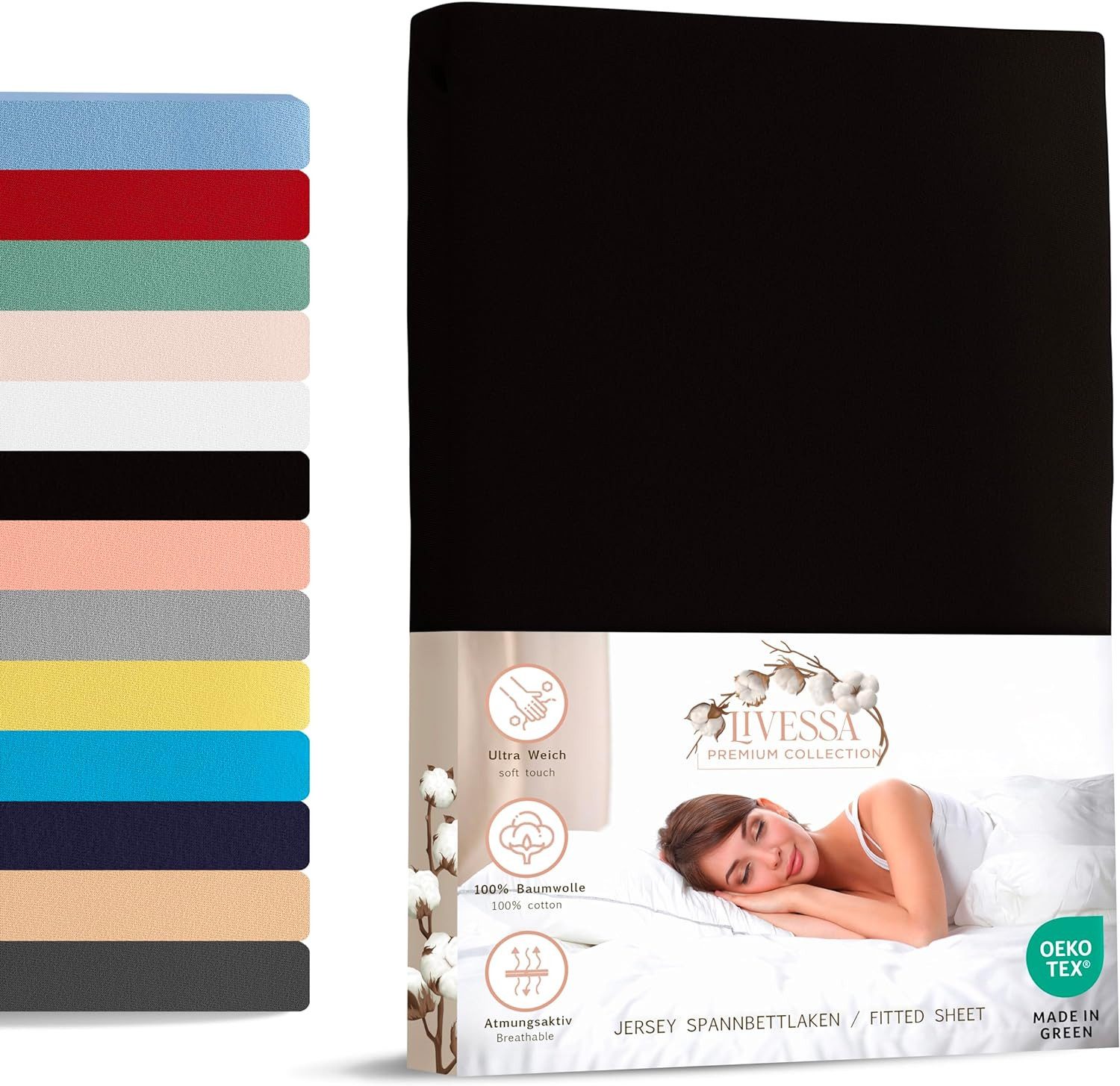 livessa Spannbettlaken Jersey Spannbettlaken Bettlaken Spannbetttuch Baumwolle Rundumgummi, Jersey, Gummizug: Rundumgummizug, In 9 Größen und vielen Farben erhältlich aus 100% Baumwolle