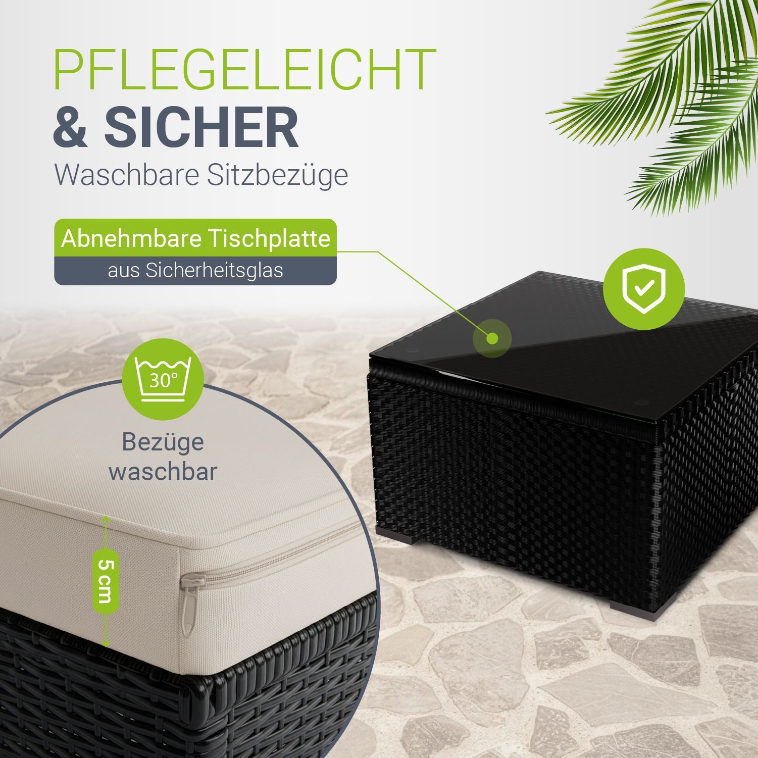 Juskys Gartenlounge-Set Punta Cana, (Set, Sitzgruppe), Polyrattan Sitzgarnitur mit 1 Tisch, 1 Sofa und 1 Hocker