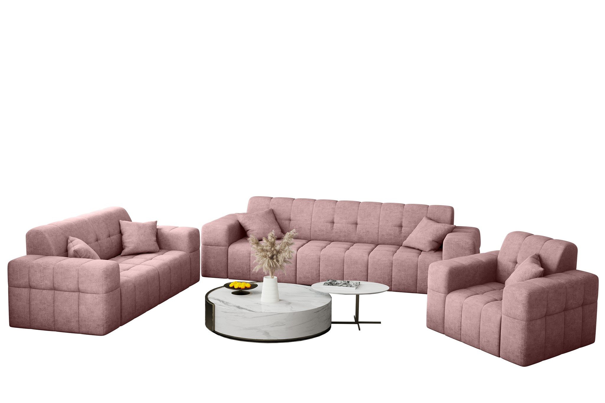 Fun Möbel Polstergarnitur Sofaset Designersofa NANCY 3-2-1, (Set, inkl. 5 Zierkissen), Rundumbezug