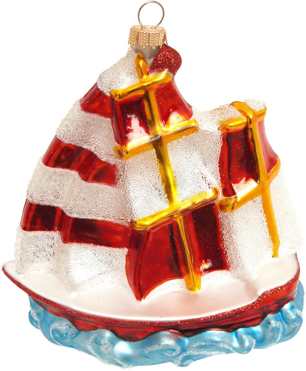 Krebs Glas Lauscha Weihnachtsbaumkugel Baumschmuck Segelschiff rot 12cm, Dekoriert mit Liebe zum Detail