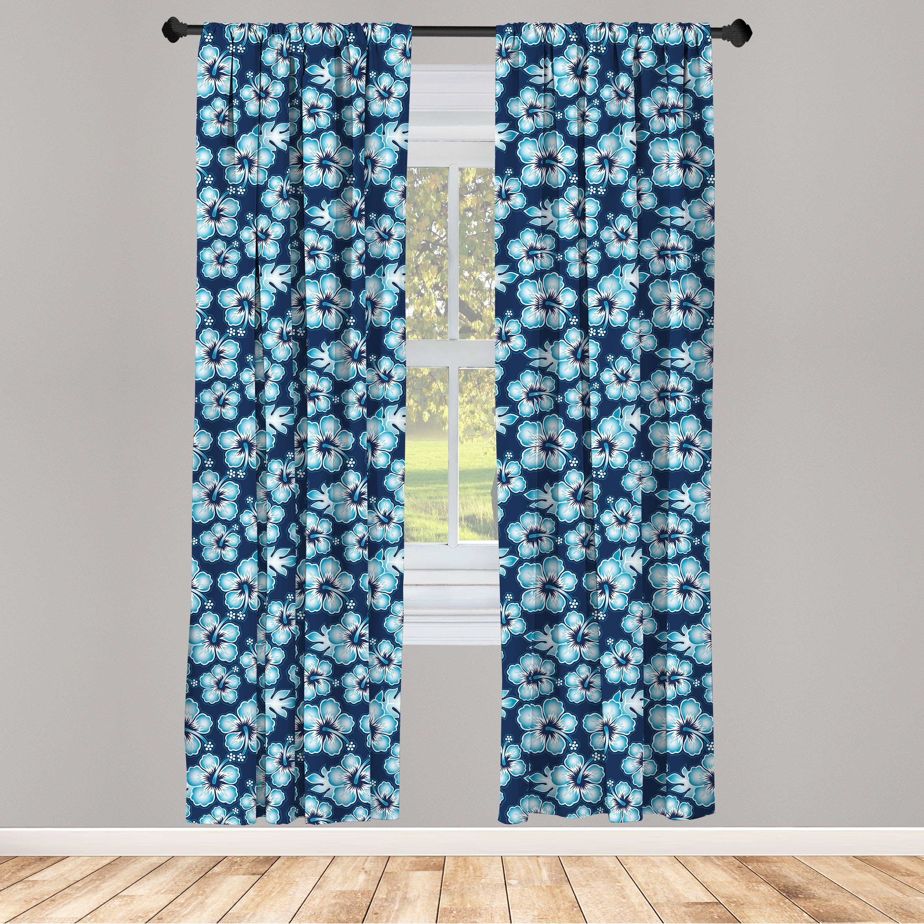 Gardine Vorhang für Wohnzimmer Schlafzimmer Dekor, Abakuhaus, Microfaser, Marine Hibiscus Hawaii-Blumen