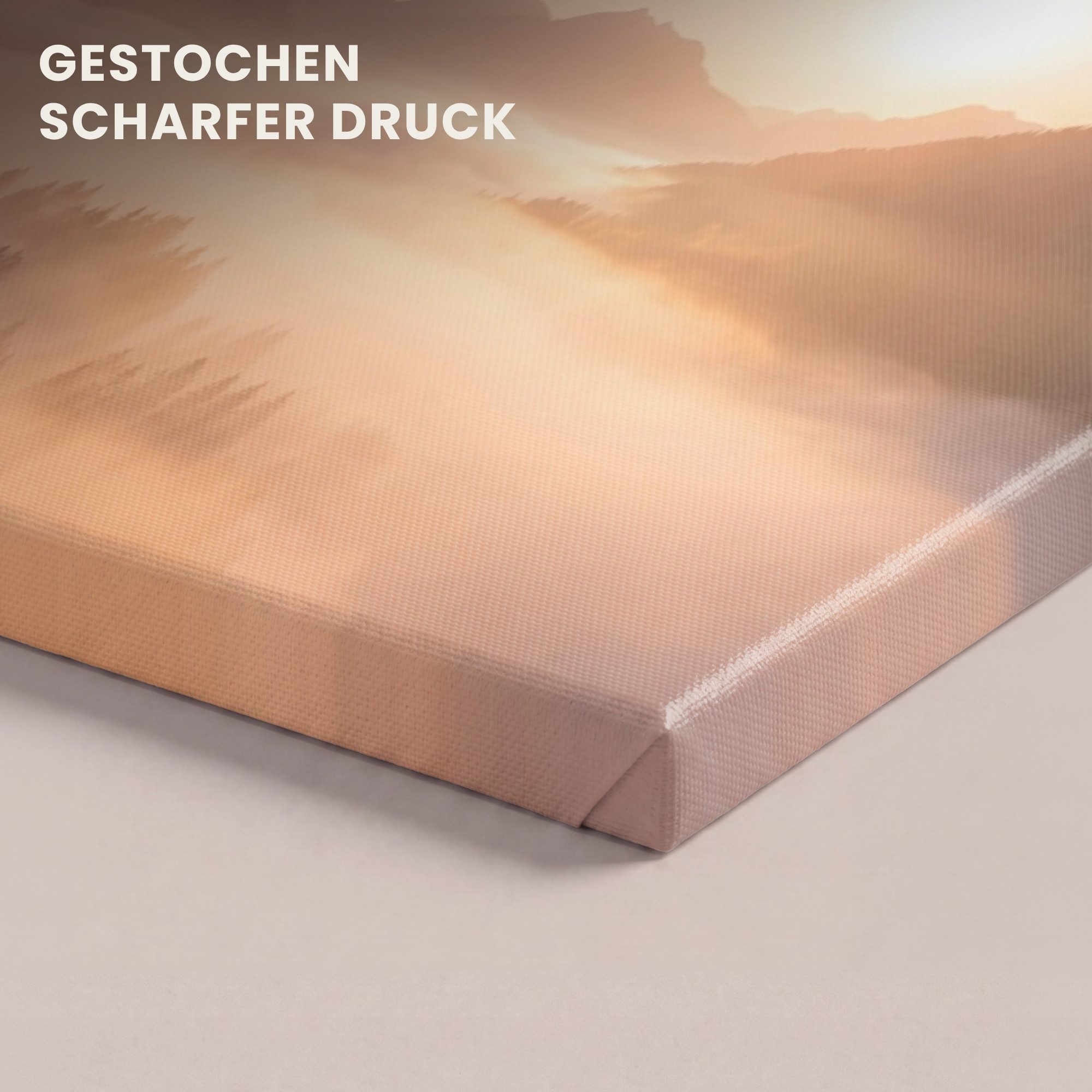 OneMillionCanvasses® Leinwandbild Panorama Sonnenlicht - Nebel - Berge - Bäume, Fotodruck (1 St), Wandbild, Deko Schlafzimmer Wohnzimmer Flur 60x20 cm – Bild 3 von 5