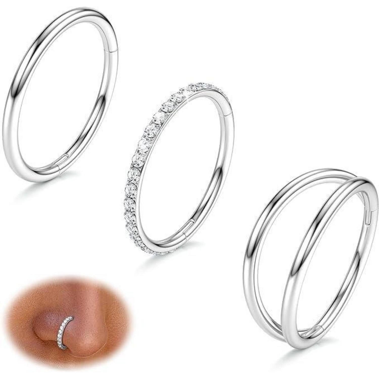 Nasenpiercing 3er Set Nasenpiercing Ring 316L Chirurgenstahl Piercing 18G CZ Gold
