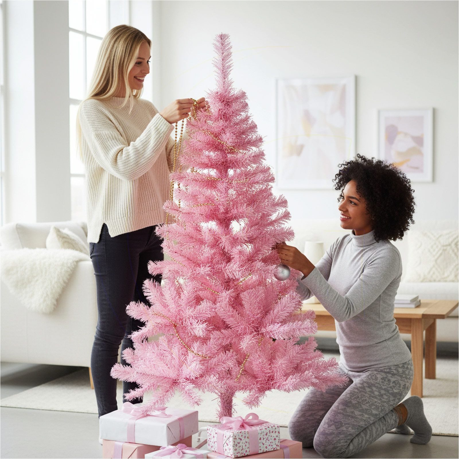 Gravidus Künstlicher Weihnachtsbaum Pinker Weihnachtsbaum 150 cm künstlich mit Metallständer 440 Zweigen