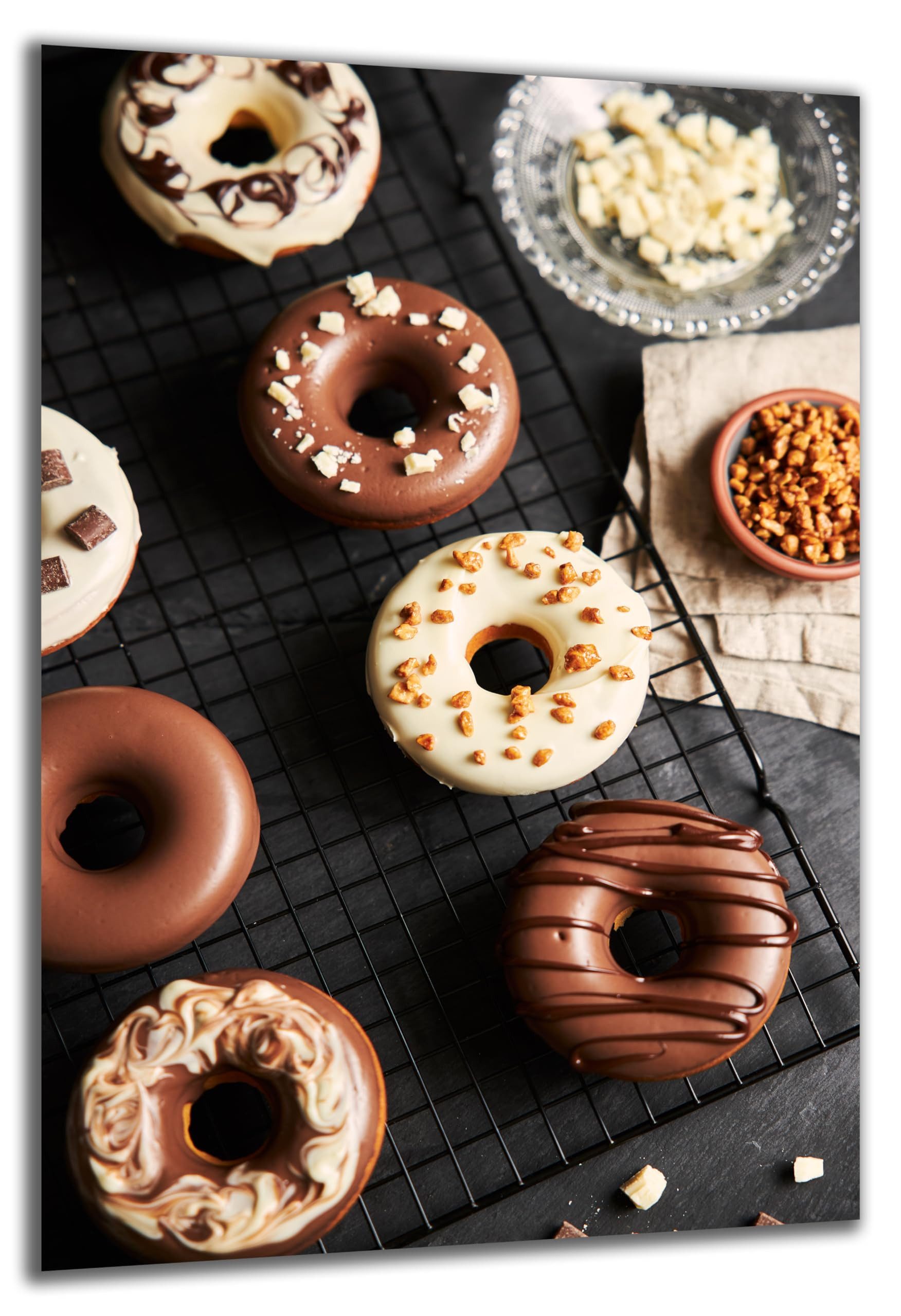 DARO Design Wandbild Kaffee Wandbilder Wand Deko Bilder Geschenk Modern Leinwandbild, (Donuts - Bild groß Küche Esszimmer Wohnzimmer Flur Einteilig Querformat Fotodruck Kaffee), 84x56 cm