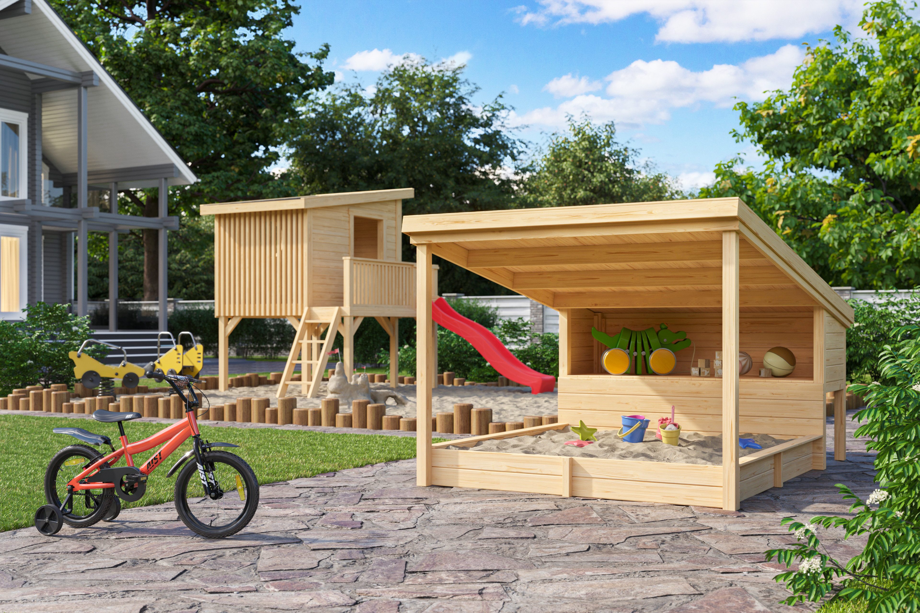 Nordic Holz Sandkasten PIPPI 2, Spielelement mit Überdachung, BxTxH: 214x270x179 cm