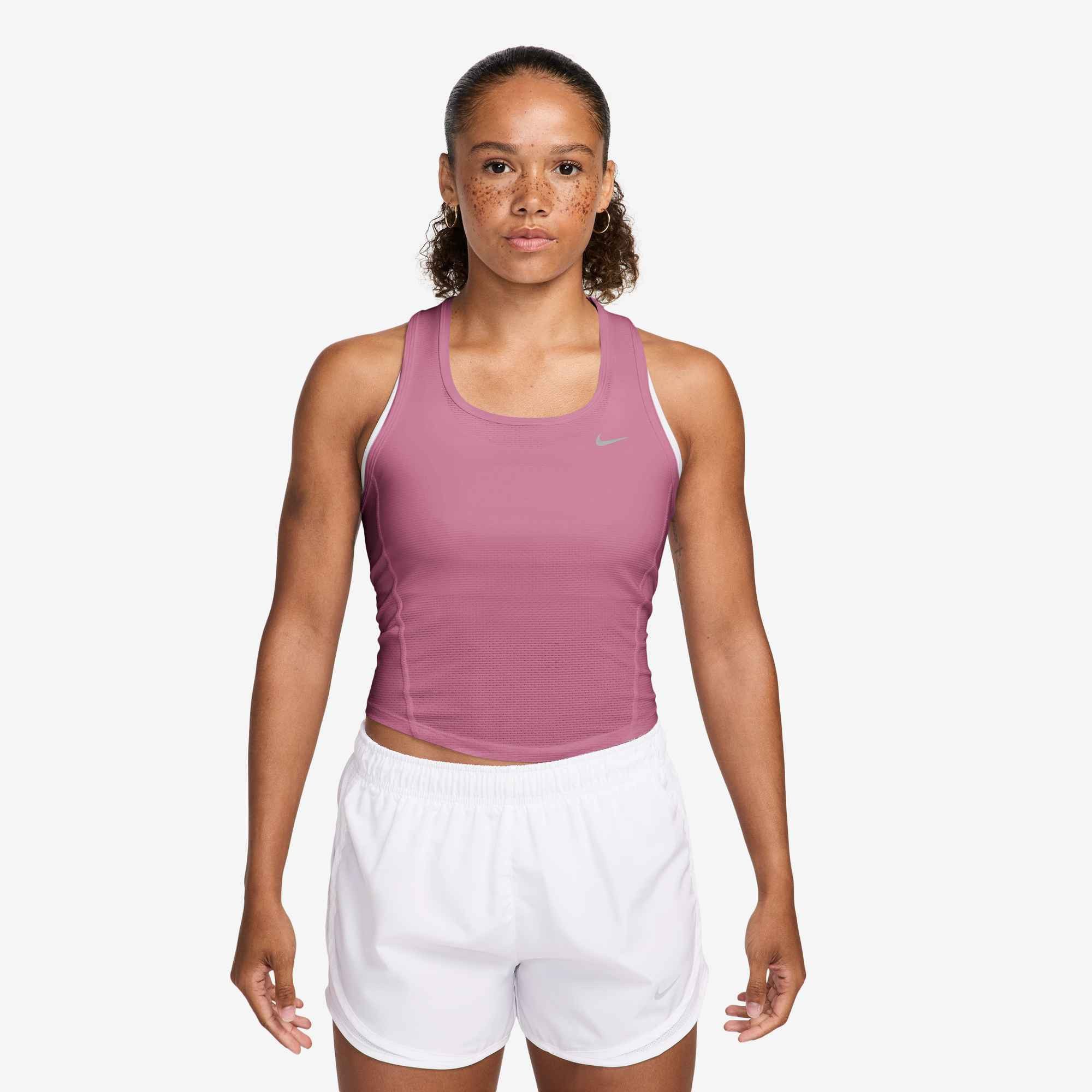 Nike Tanktop W NK TEMPO DF CRP MESH TANK mit Rundhalsausschnitt, aus Polyester und Elasthan