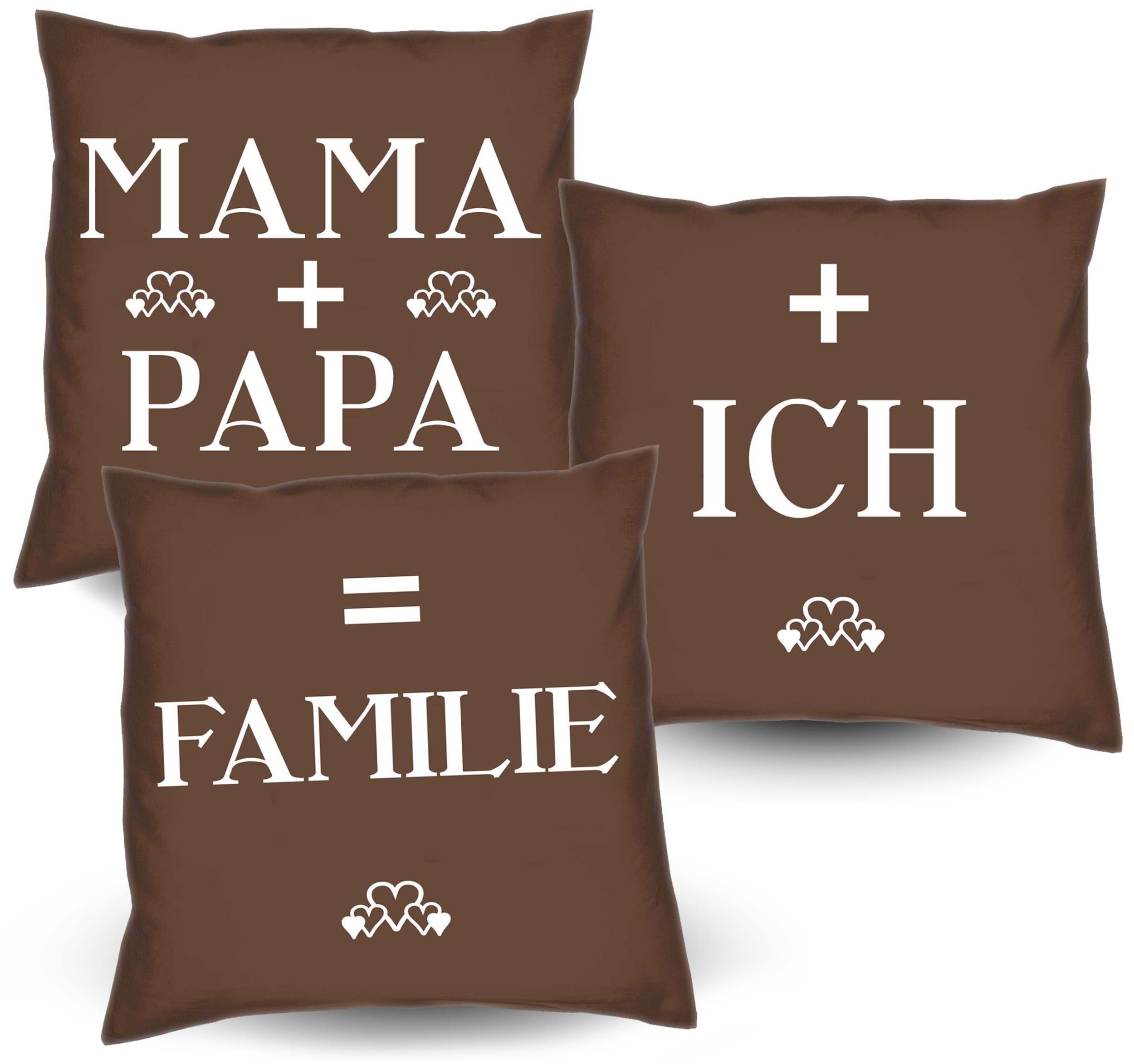 Soreso® Dekokissen 3 Kissen Mama + Papa + ich = Familie Geschenke Weihnachten Eltern, Geschenk-Set