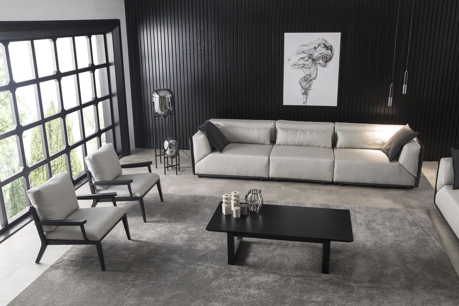 JVmoebel Wohnzimmer-Set Set aus 4 Stück weißem Sofa Sessel Couchtisch mittelweicher, (4-St., 1x 4-Sitzer + 2x 1-Sitzer + 1x Couchtisch), Made in Europa