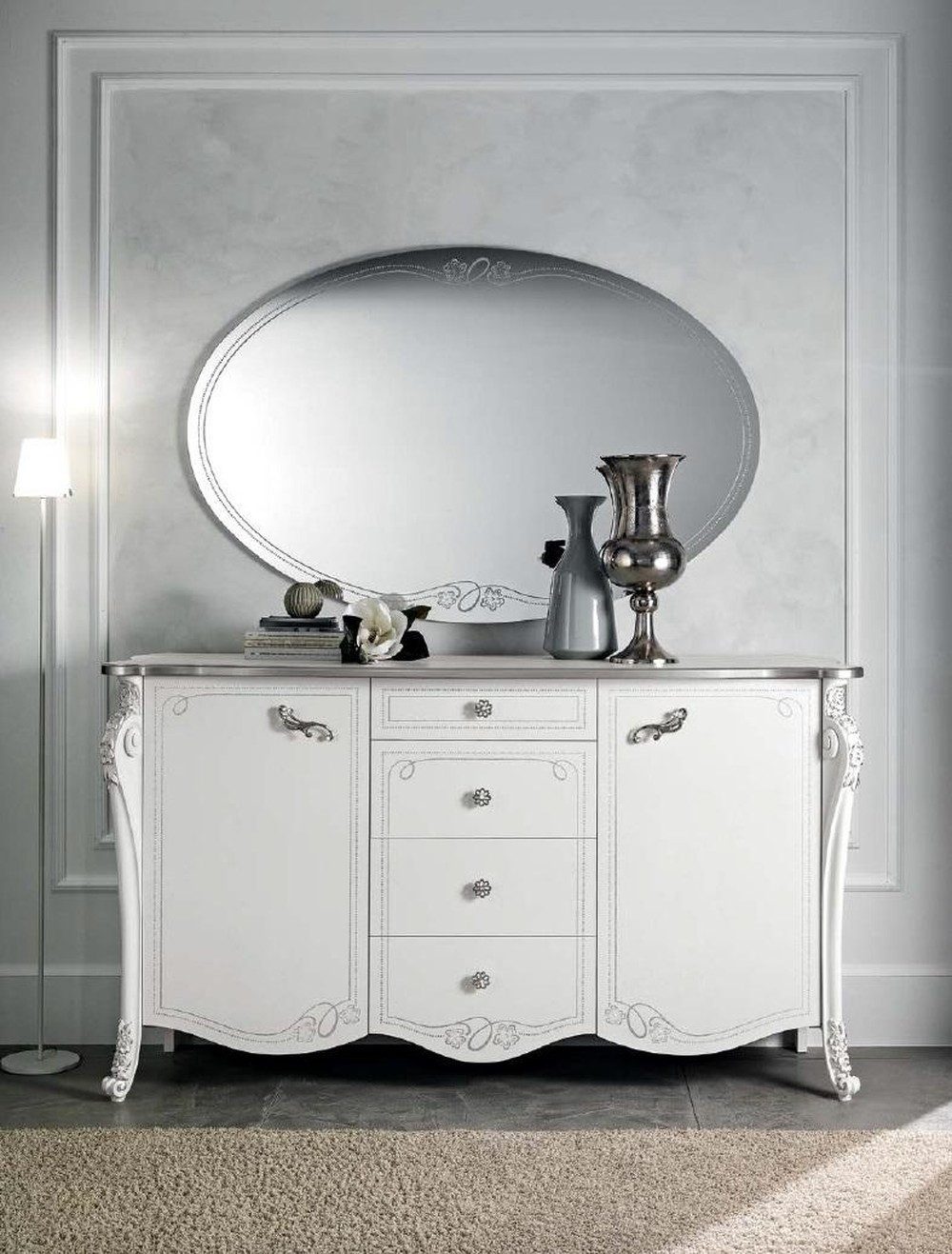 JVmoebel Spiegel Ovaler Spiegel im Art déco Design, weiß, italienische Handwerkskunst (1-St), Made in Europa