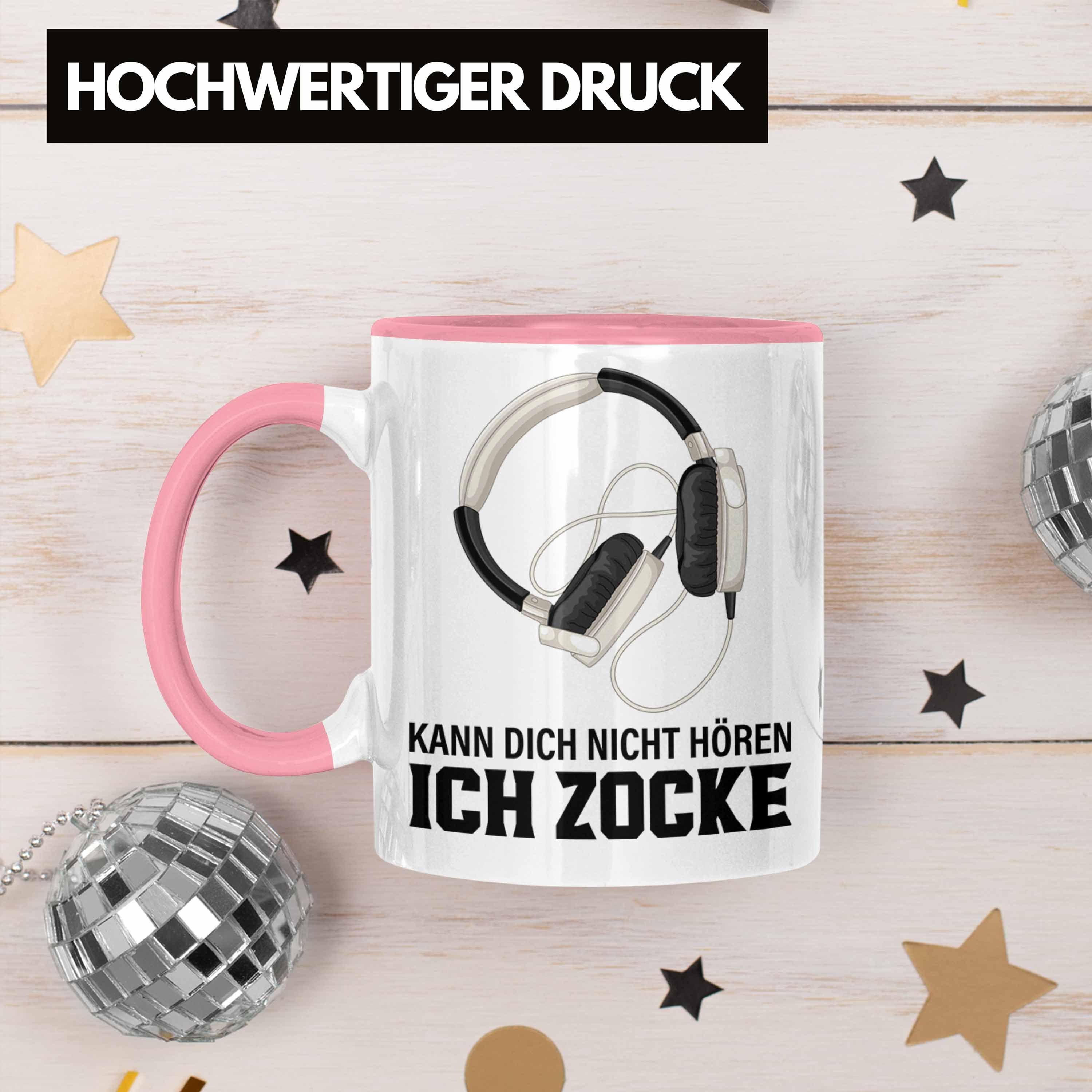 Kann Nicht Dich Jungen Trendation Spruch Geschenkideen Gamer Rosa Trendation - Tasse Lustig Gaming Mitbringsel Geschenk Zubehör Zocken Männer Kinder Tasse PC Zocker Hören