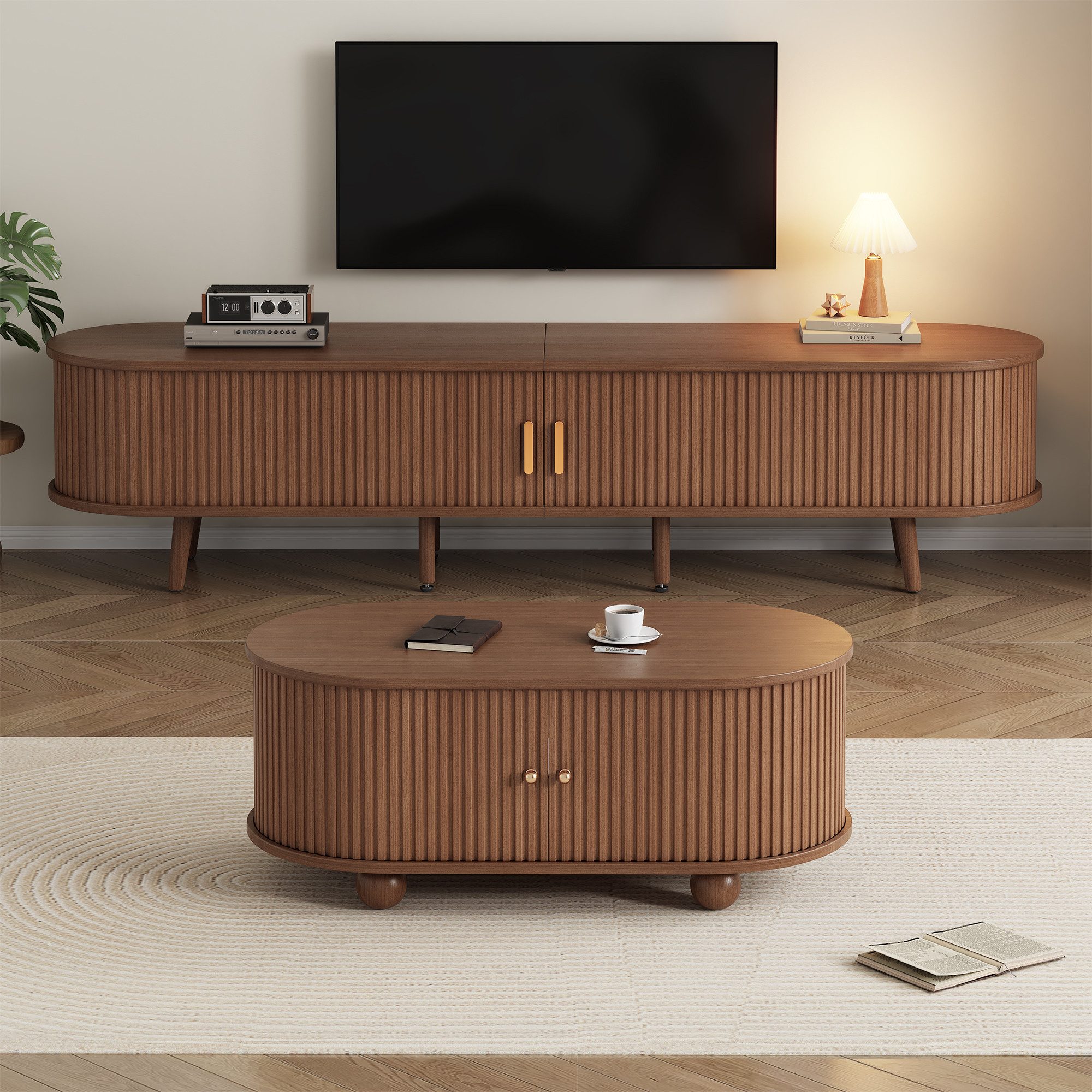 MODFU Wohnzimmer-Set TV-Schrank & Couchtisch Set, (ovale Kombination in Ori günstig online kaufen