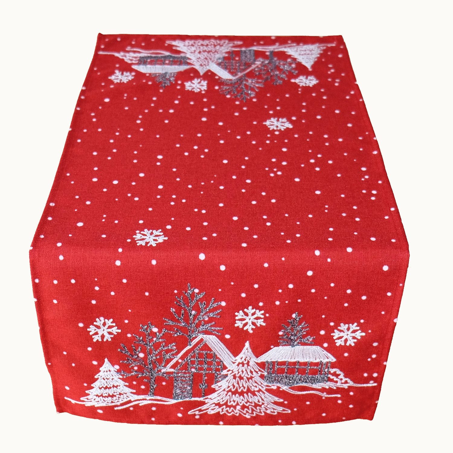 texpot Tischdecke Stickerei Winterdorf Weihnachten Winter (1-tlg) günstig online kaufen