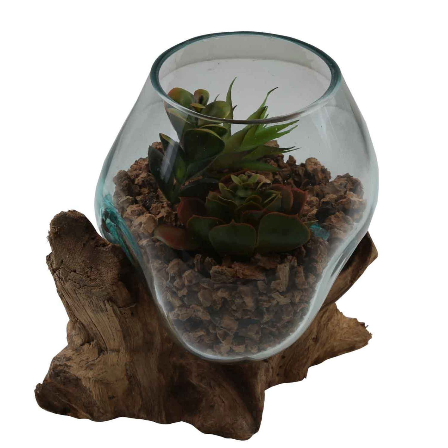 Casa Moro Dekovase Glasvase auf Wurzelholz – Ø 18 cm Vase aus Glas auf Holz, handgefertigte Unikate