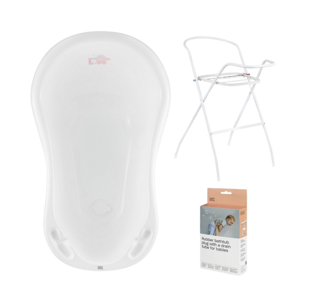 Thumbnail - Hylat Baby Babybadewanne Babywanne, Ständer, Abfluss – Weiß, (3-teiliges SET)