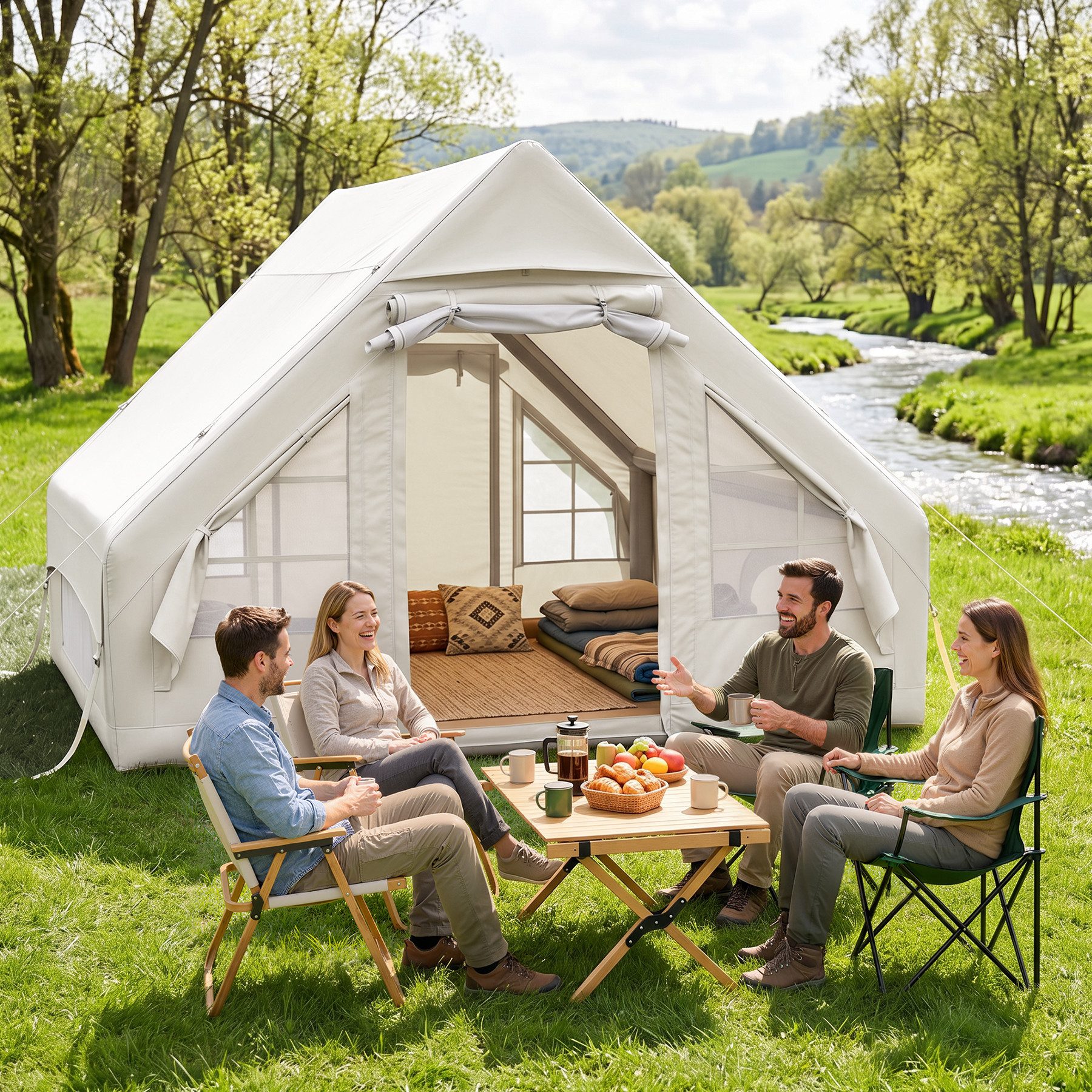 HawthyHome aufblasbares Zelt 3x2m mit Luftpumpe 2-6 Personen Luftzelt Wasserdicht & Schneller, Weiß, Schnelle Aufblasung, Wasserdicht & Sonnenschutz für Jedes Wetter