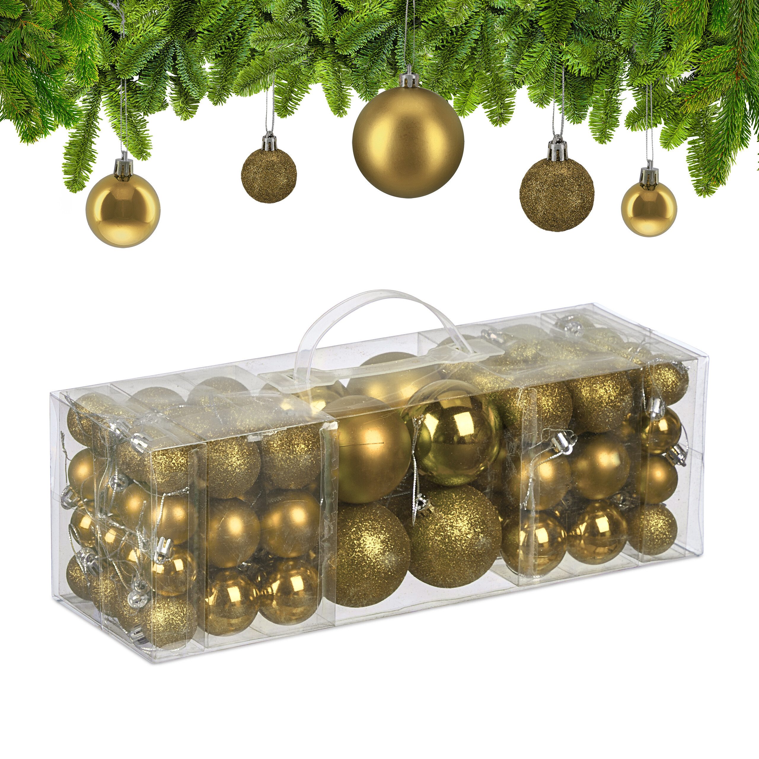 relaxdays Weihnachtsbaumkugel Weihnachtskugeln 76er Set, gold