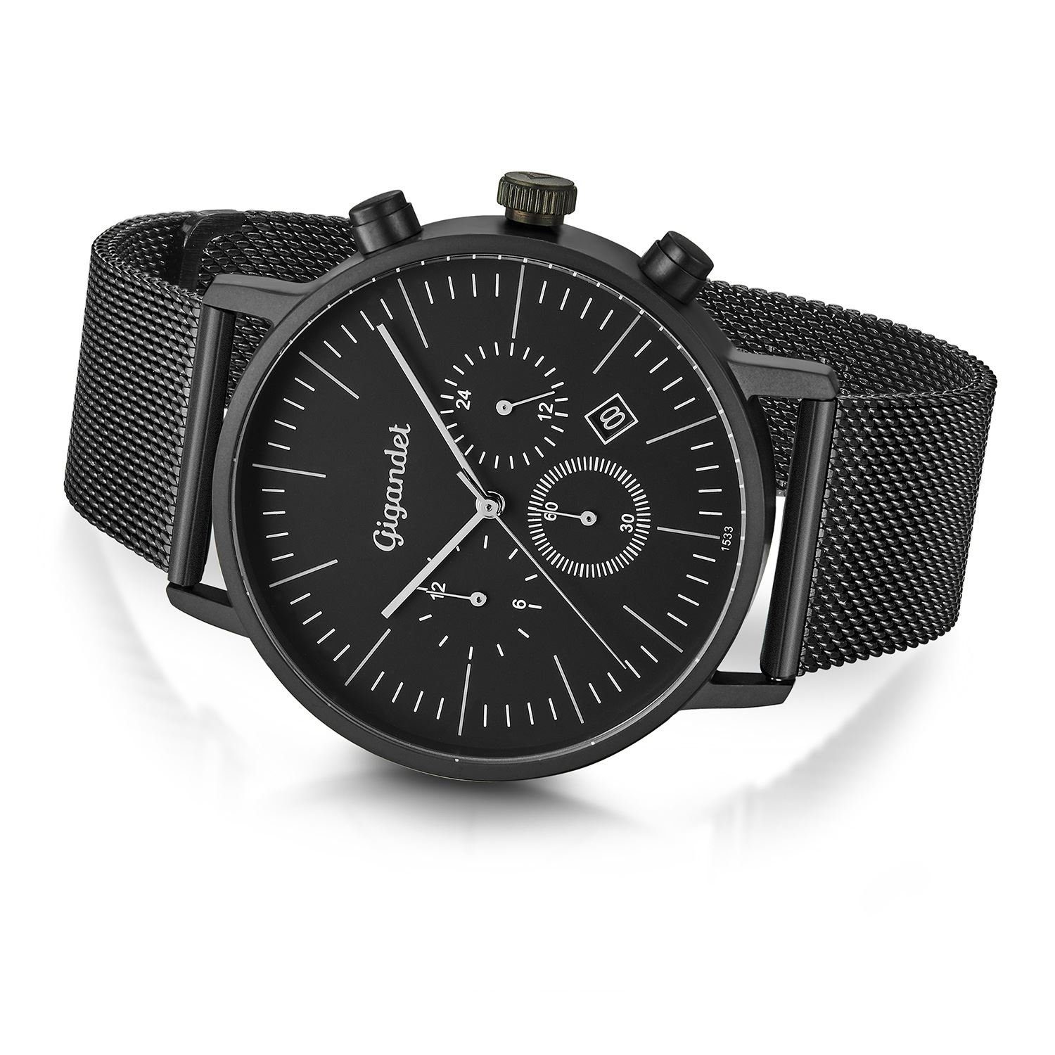 Gigandet Quarzuhr Armbanduhr, Herrenuhr, 24-Std. Anzeige, 42mm, MINIMALISM III G22-007, Mineralglas, 2. Zeitzone, Edelstahlband, 3bar/30m wasserdicht