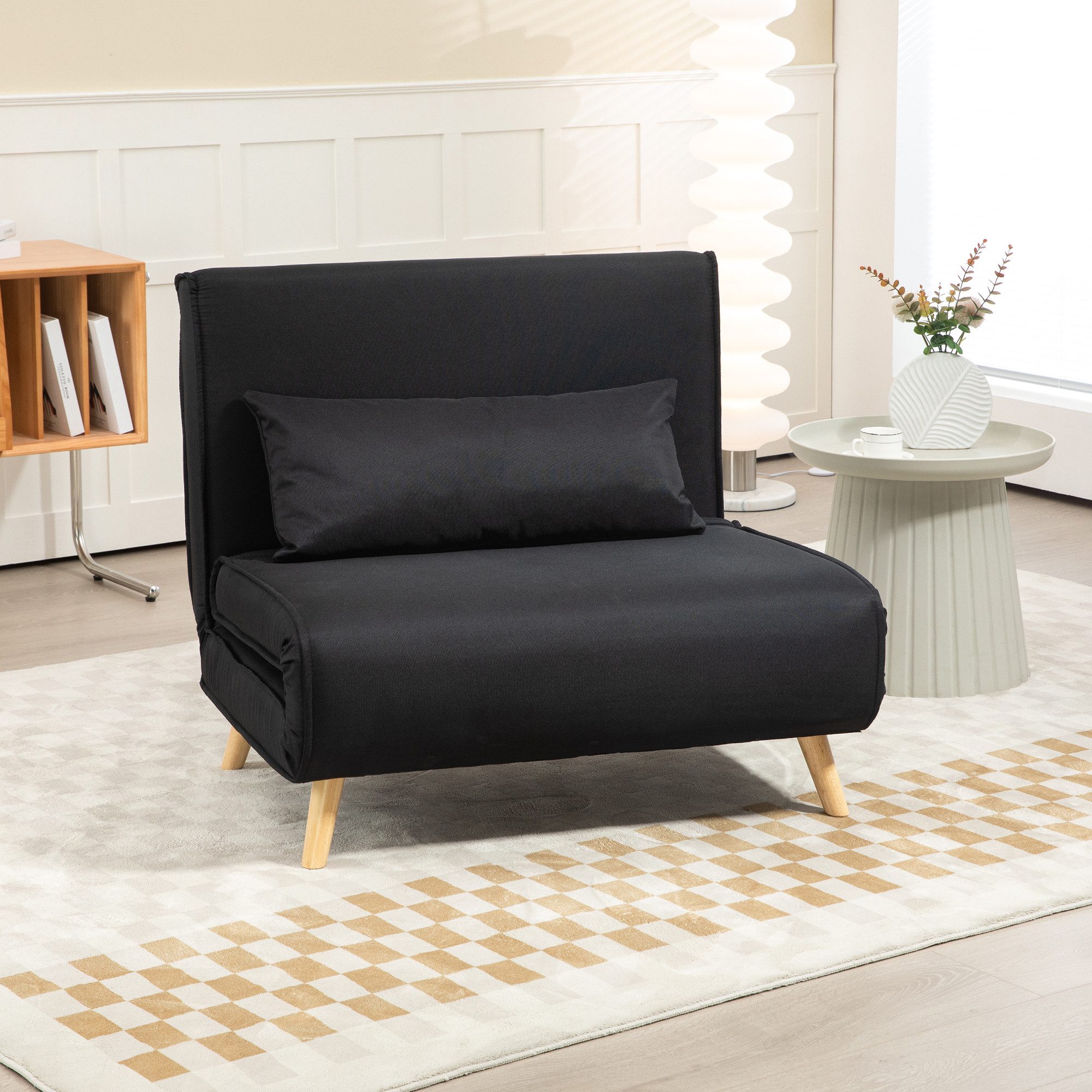 HOMCOM Sessel Einzelsofa Schlafsofa verstellbar Rückenlehne Liege schwarz (Schlafsessel, 1-St., Klappsessel), für Wohnzimmer, Schwarz