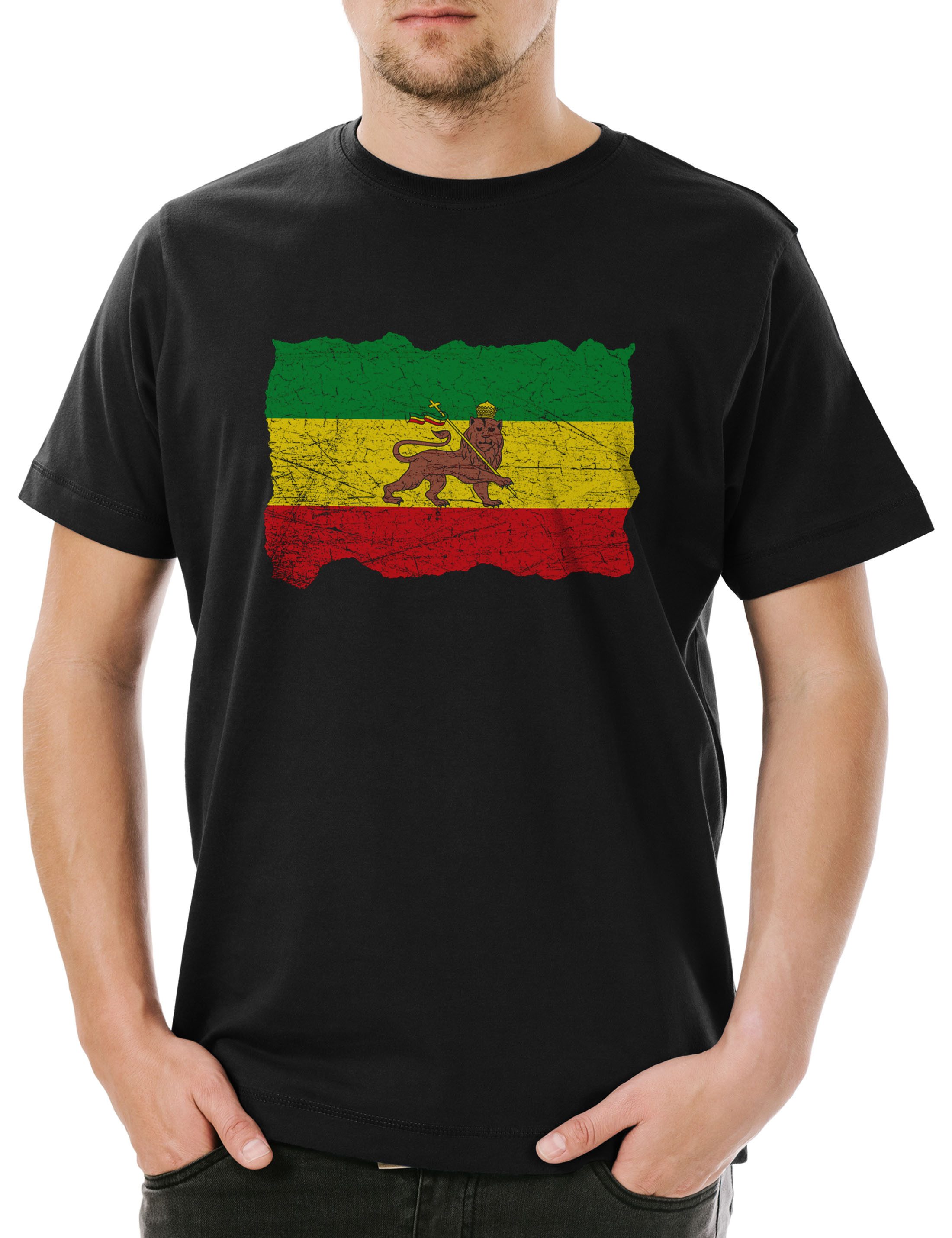 Print-Shirt Ethiopia Babylon Flag Herren T-Shirt Zion Reggae Jah Babylon Musik