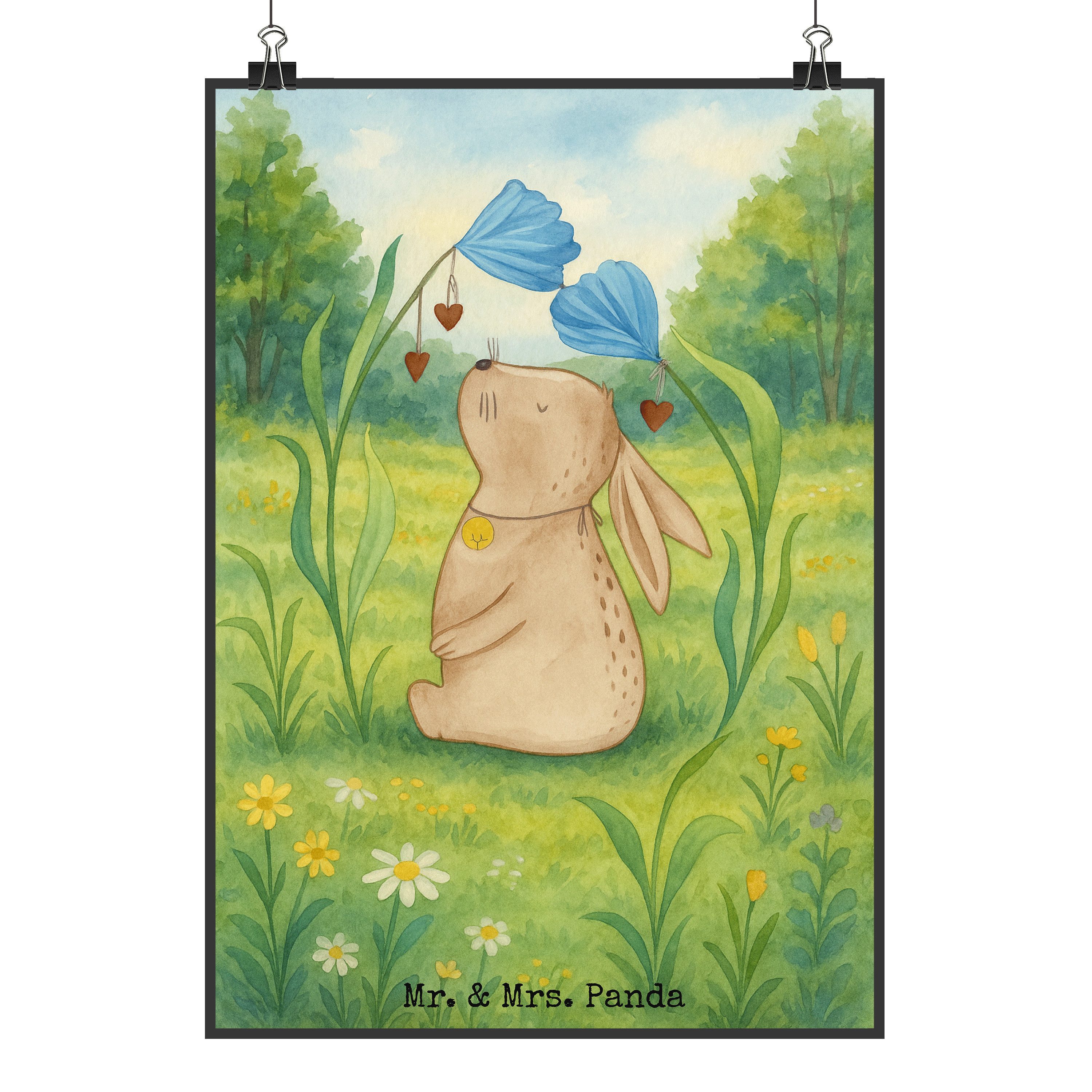 Mr. & Mrs. Panda Poster Hase Blume Design, Bild DIN A4, Weiß, Schwangerschaft, Ostern, drucke, Hase Blume (Packung), Wanddeko Bild wandkunst Deko Bild