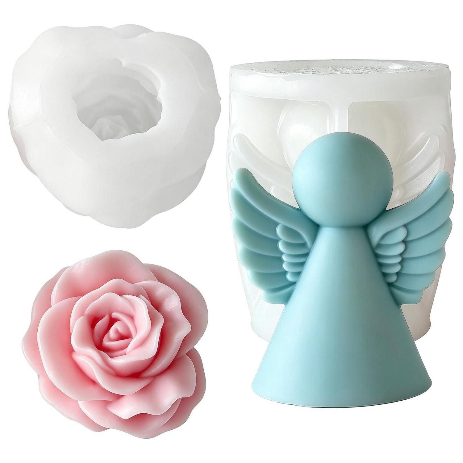 LuxusKollektion Formkerze 2er Set Rosenengel Silikonform DIY
