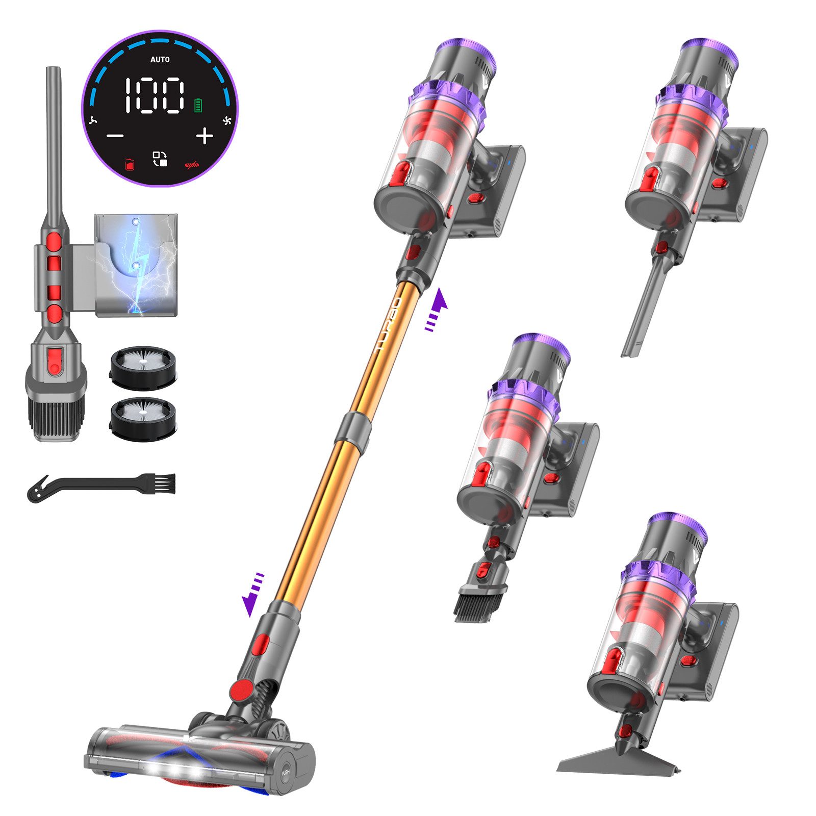 VISTEFLY Akku-Hand-und Stielstaubsauger Akku Staubsauger,SU7Akkusauger65KPa,Akkusauger,Kabelloser Staubsauge, 580,00 W, Akkusauger, Kabelloser Staubsauger,Anti-Haare, Staubsensor, mit Touchscreen, für TierhaareTeppich und Hartböden, 70 Min