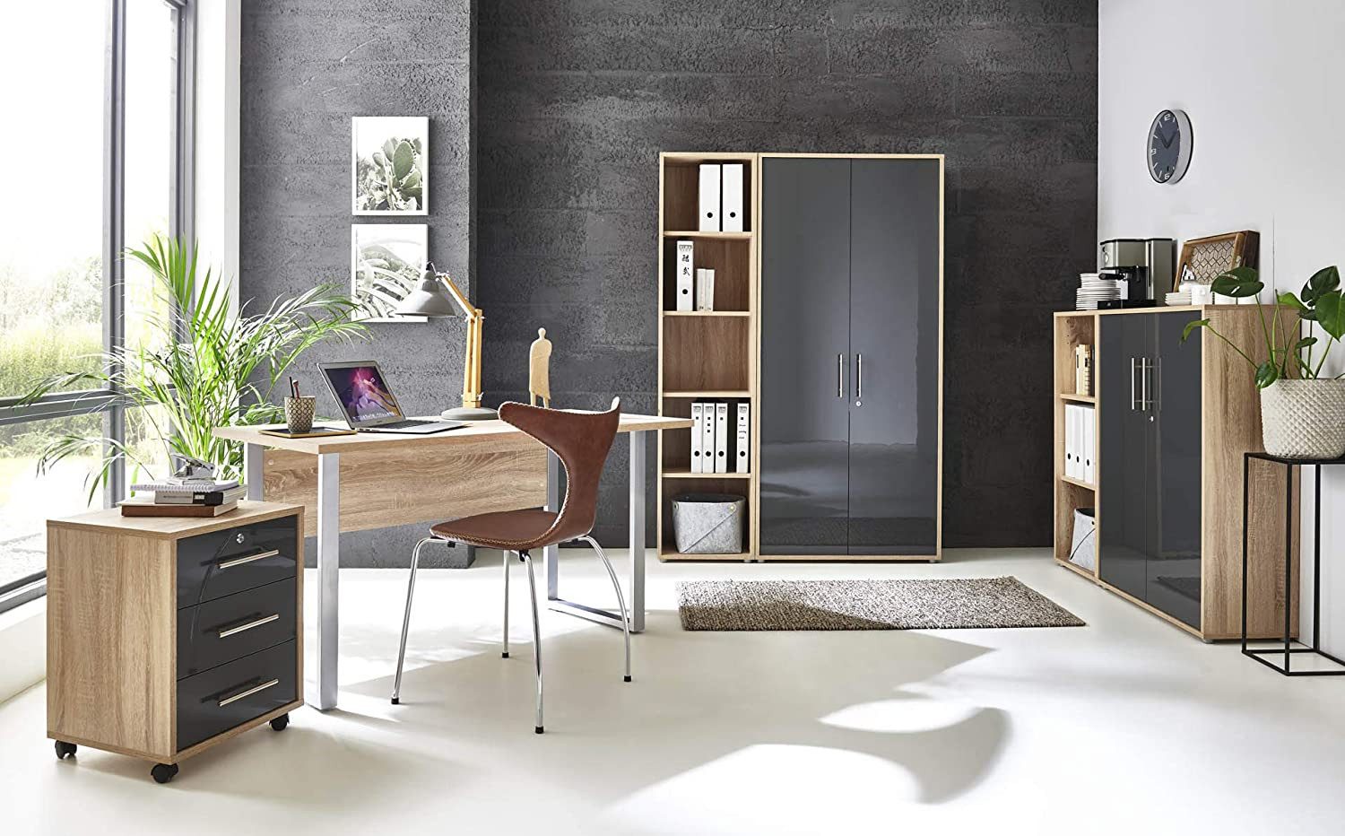 BMG Möbel Büromöbel-Set Office Edition Mini Set 4, (Spar-Set, 6-tlg., besteht aus: Schreibtisch,Rollcontainer,2x Aktenregal,2x Aktenschrank), Büromöbel komplett Set ideal für Homeoffice geeignet, Made in Germany