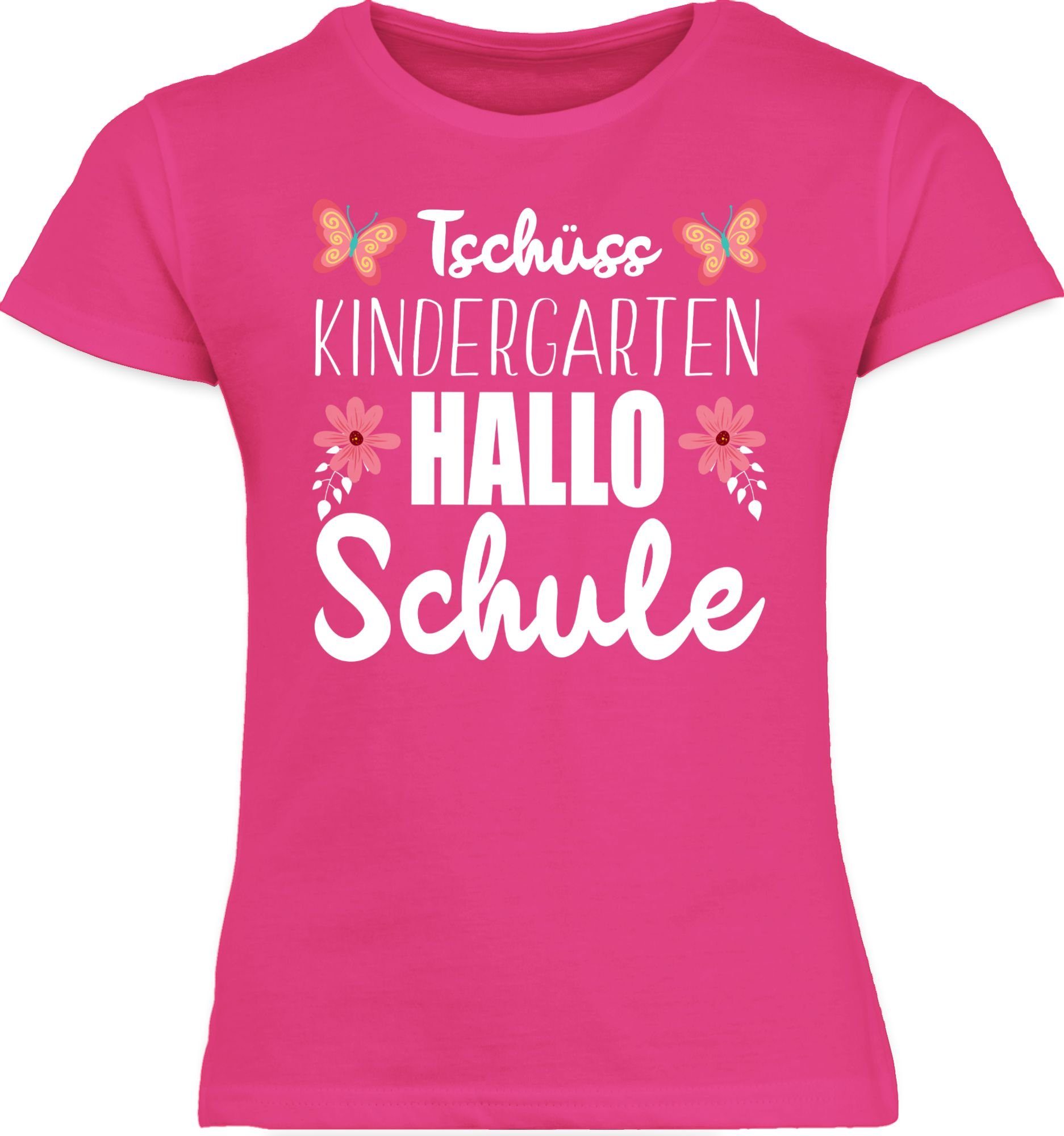 Shirtracer T-Shirt Tschüss Kindergarten Hallo Schule Einschulung Mädchen 1 Fuchsia