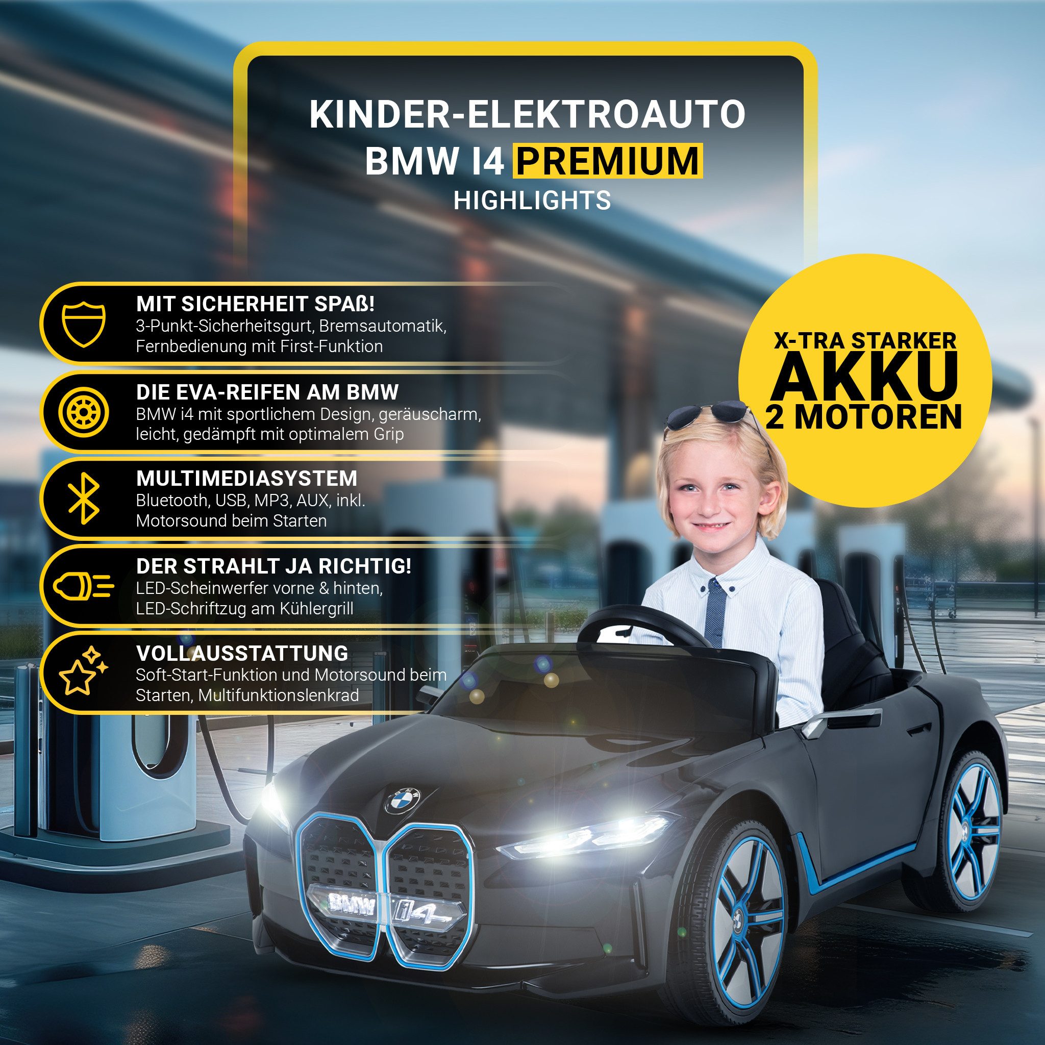 Actionbikes Motors Elektro-Kinderauto BMW i4 Kinder Elektroauto ab 3 Jahre, günstig online kaufen