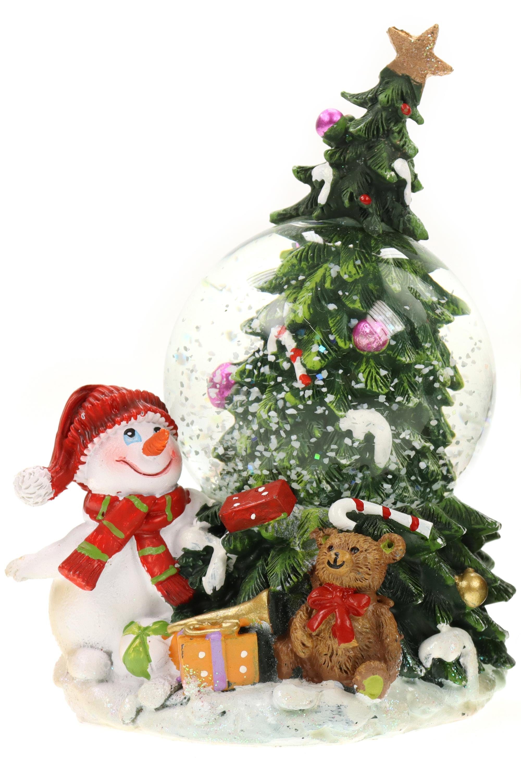 ELLUG Schneekugel glitzernde Schneekugel weihnachtliche Schüttelkugel Weihnachtsmann / Schneemann mit geschmücktem Weihnachtsbaum Ø65mm H.: 13cm (Schneemann)