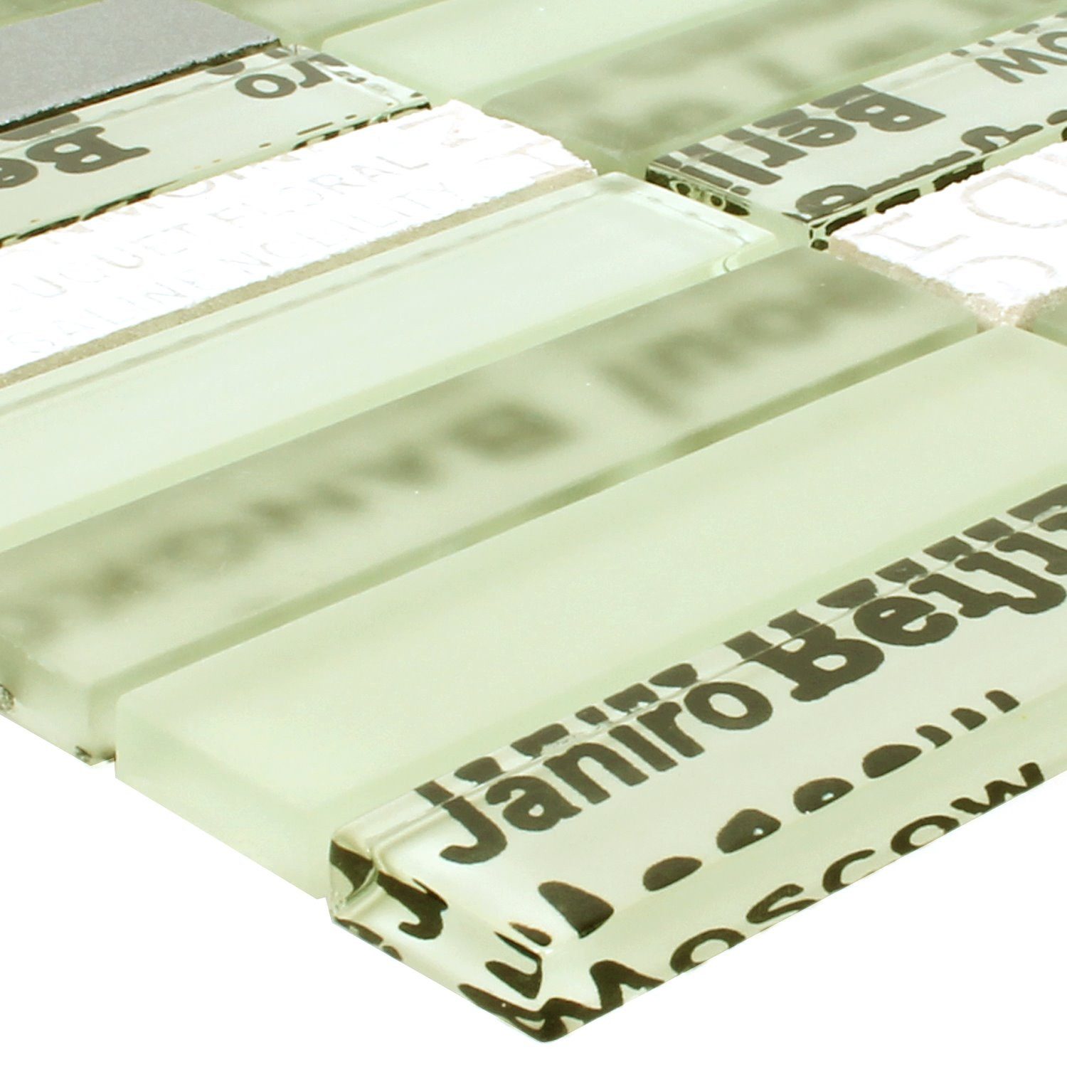 Mosafil Mosaikfliesen Mosaikfliesen Glas Naturstein City, Naturstein-Glas 30.000x30.000, weiß-türkis, Verlegefertig auf ein Netz geklebt