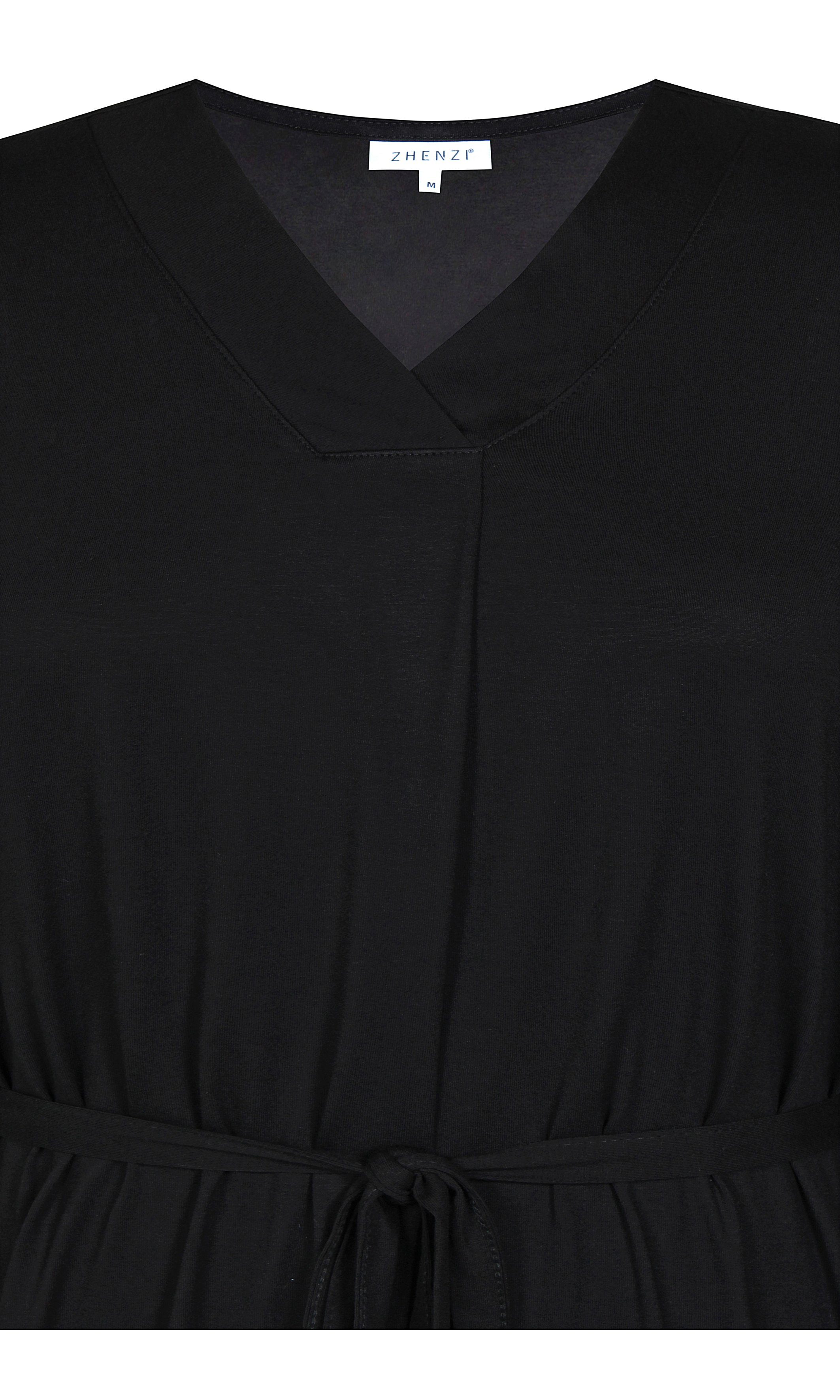 Zhenzi Shirtkleid Jersey - Kleid Ausschnitt V schwarz mit
