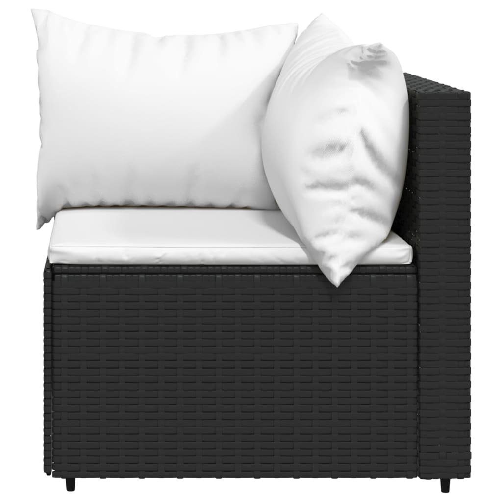 mit Stk. 2 Rattan, 1 Schwarz Teile vidaXL Loungesofa Schwarz Poly Weiß Garten-Ecksofas Kissen und