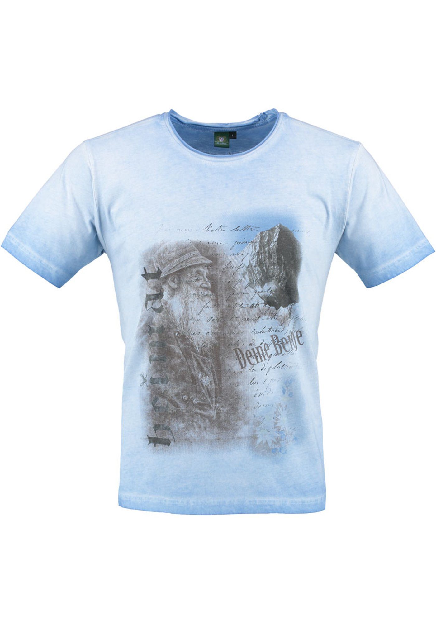 T-Shirt OS-Trachten Kurzarm Praiol Motivdruck kornblau mit Trachtenshirt